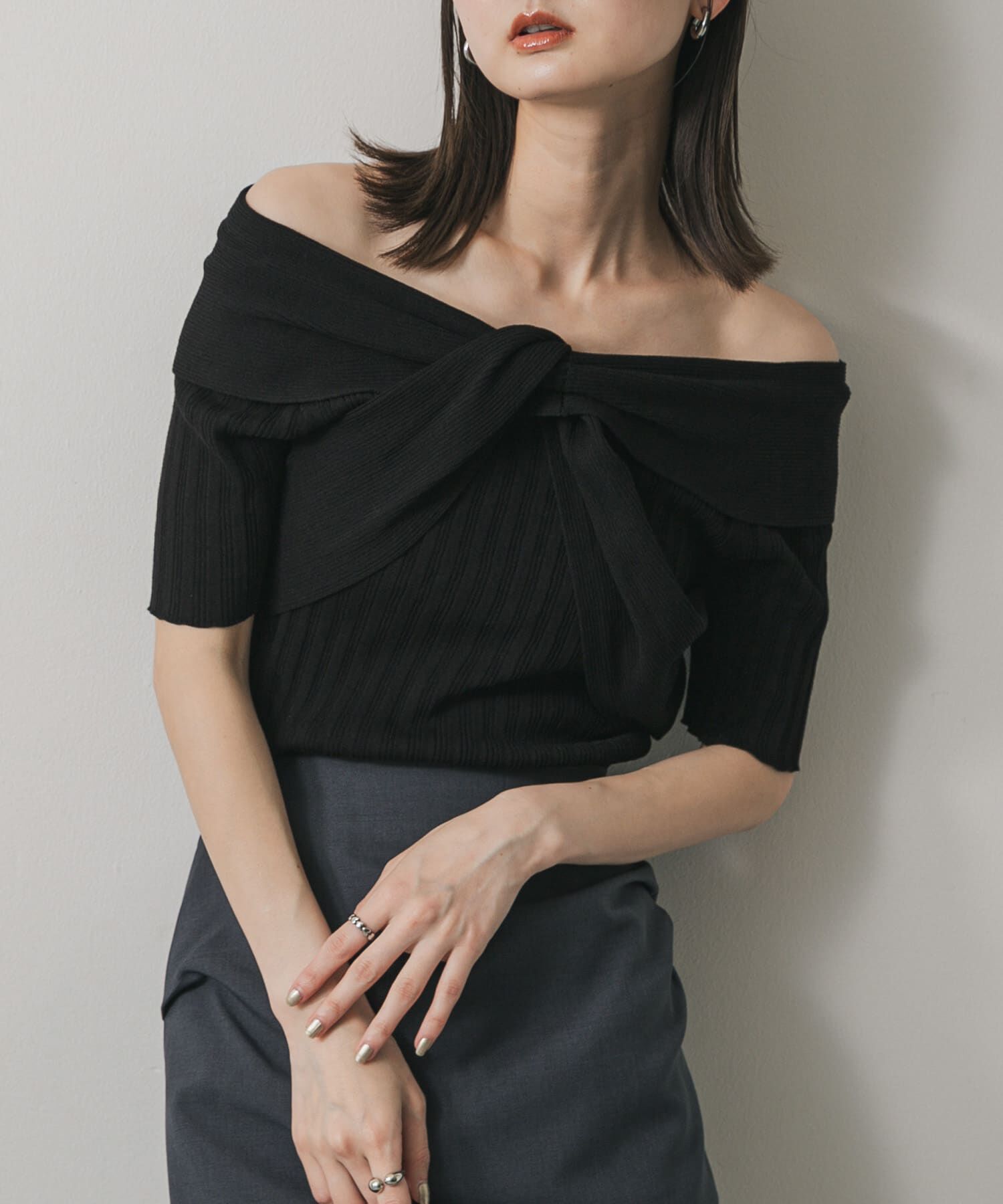 SENSE OF PLACE by URBAN RESEARCH「ツイストランダムリブセーター」|ニット・セーター|ブラック