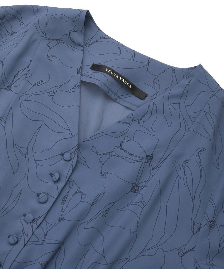 YECCA VECCA「ラインボタニカル柄プリーツワンピース」|ワンピース|