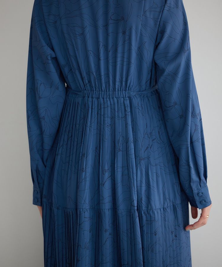 YECCA VECCA「ラインボタニカル柄プリーツワンピース」|ワンピース|