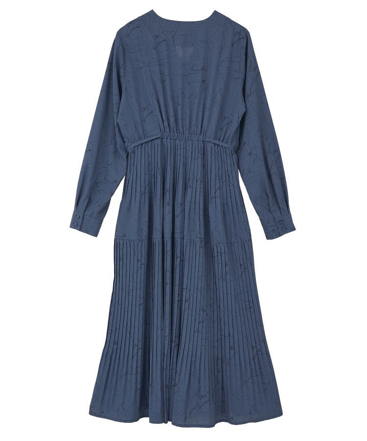 YECCA VECCA「ラインボタニカル柄プリーツワンピース」|ワンピース|