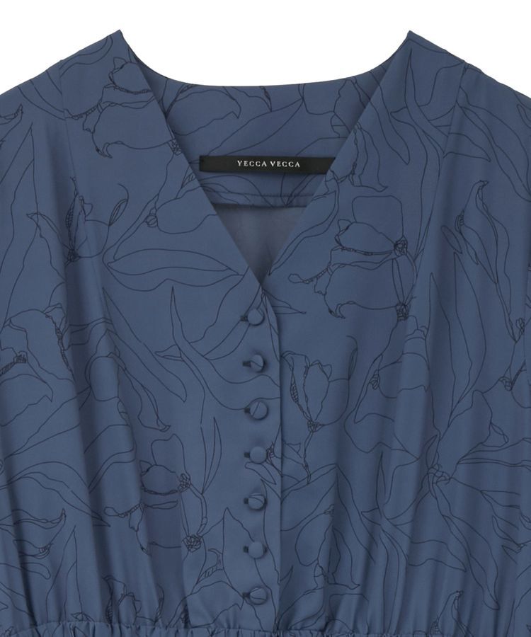 YECCA VECCA「ラインボタニカル柄プリーツワンピース」|ワンピース|