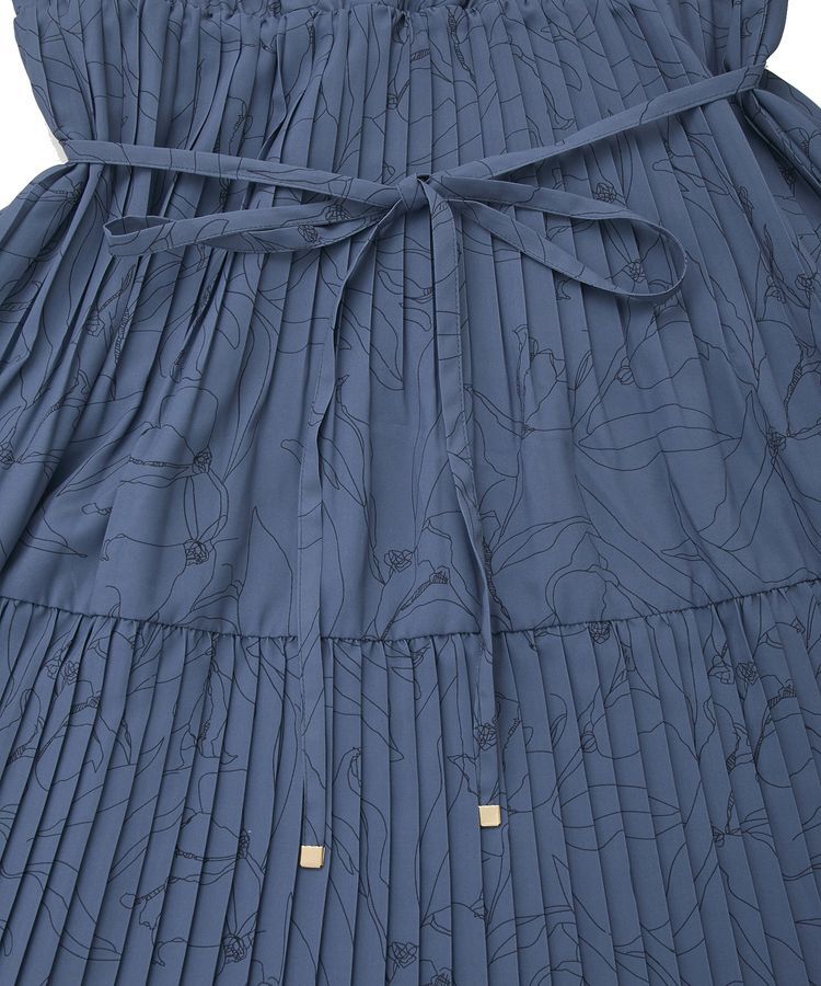 YECCA VECCA「ラインボタニカル柄プリーツワンピース」|ワンピース|