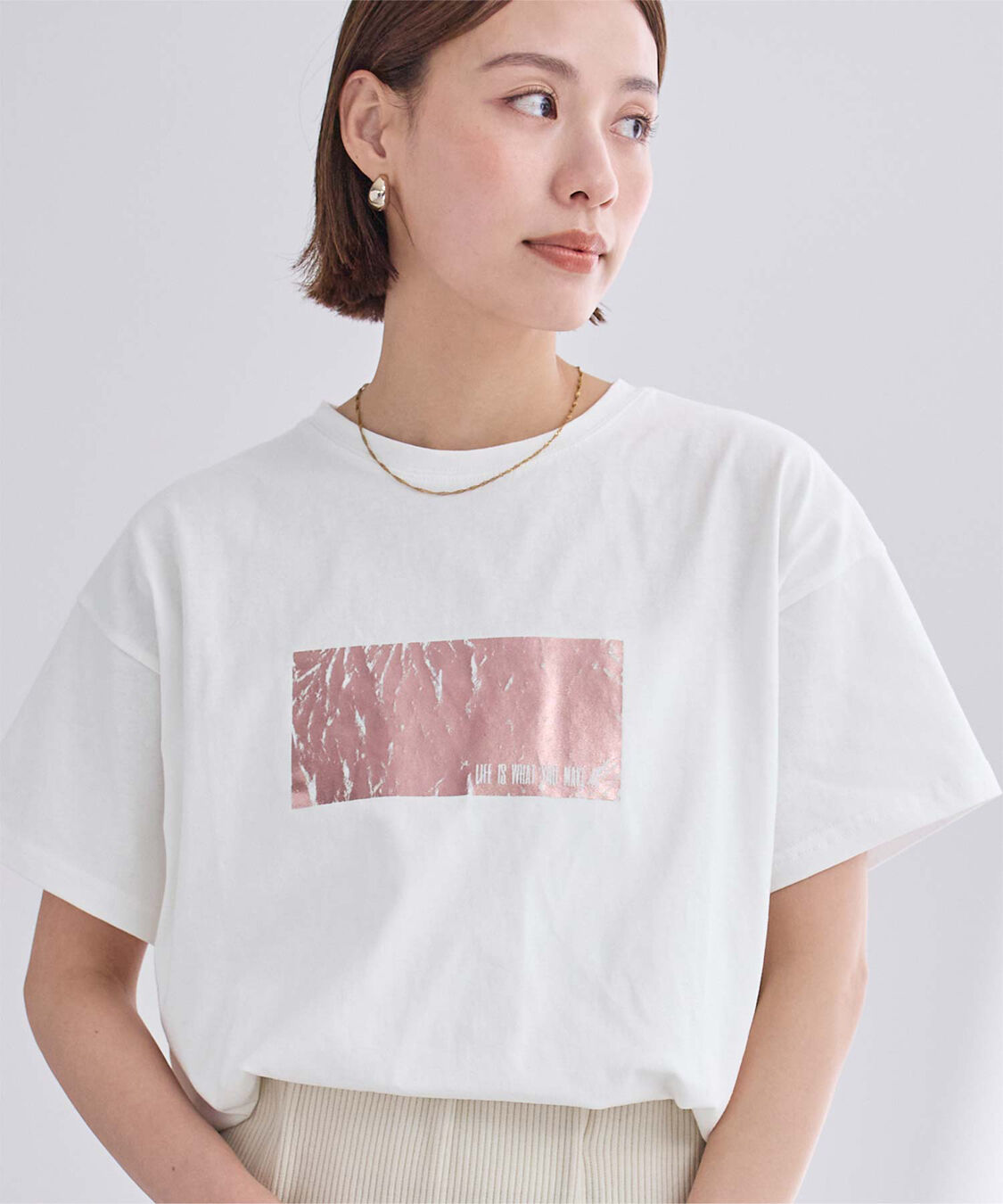 ur's「箔プリントTシャツ」|Tシャツ・カットソー|オフホワイト/ピンク