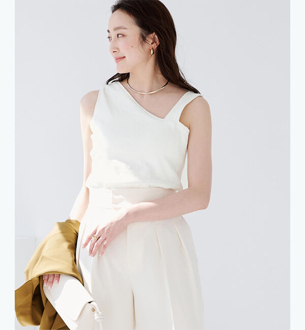 ur's「【春名亜美さんコラボアイテム】カップ付アシンメトリーデザインタンクトップ」|タンクトップ|