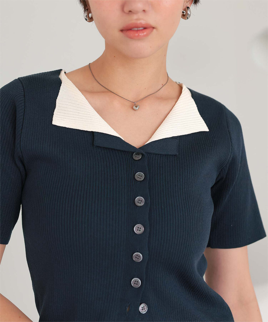 titivate「レイヤード風ハーフスリーブリブニットトップス」|ニット・セーター|