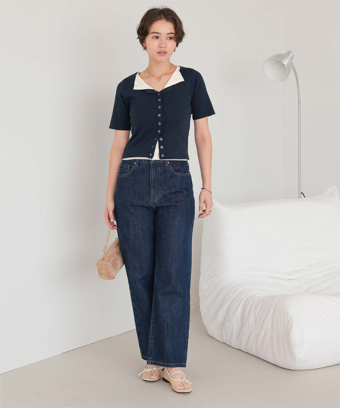 titivate「レイヤード風ハーフスリーブリブニットトップス」|ニット・セーター|