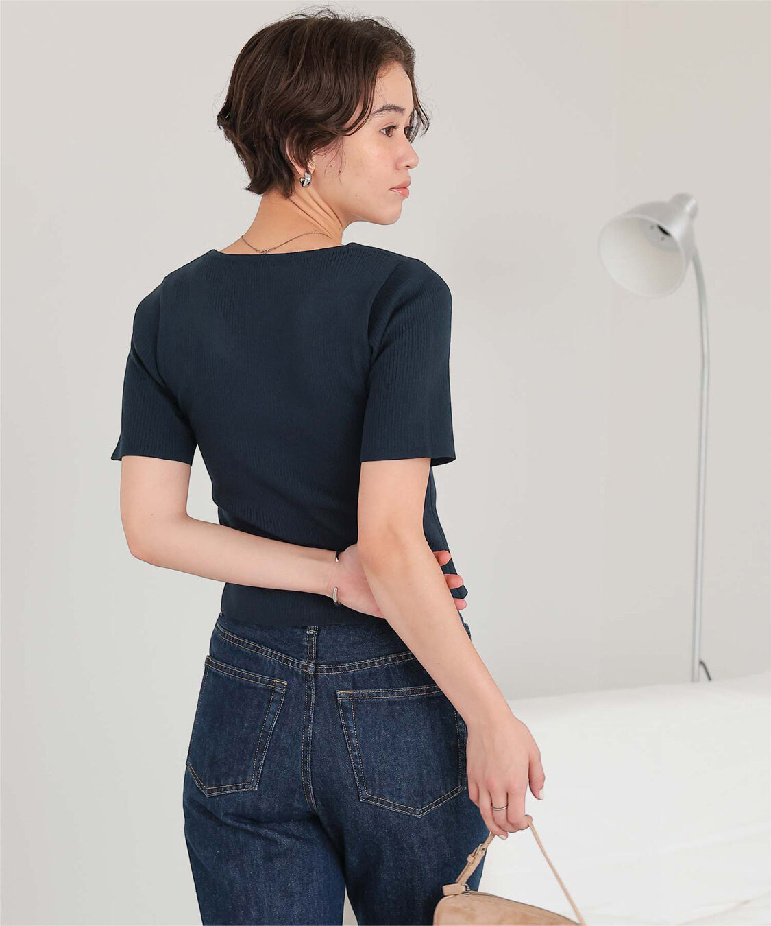 titivate「レイヤード風ハーフスリーブリブニットトップス」|ニット・セーター|