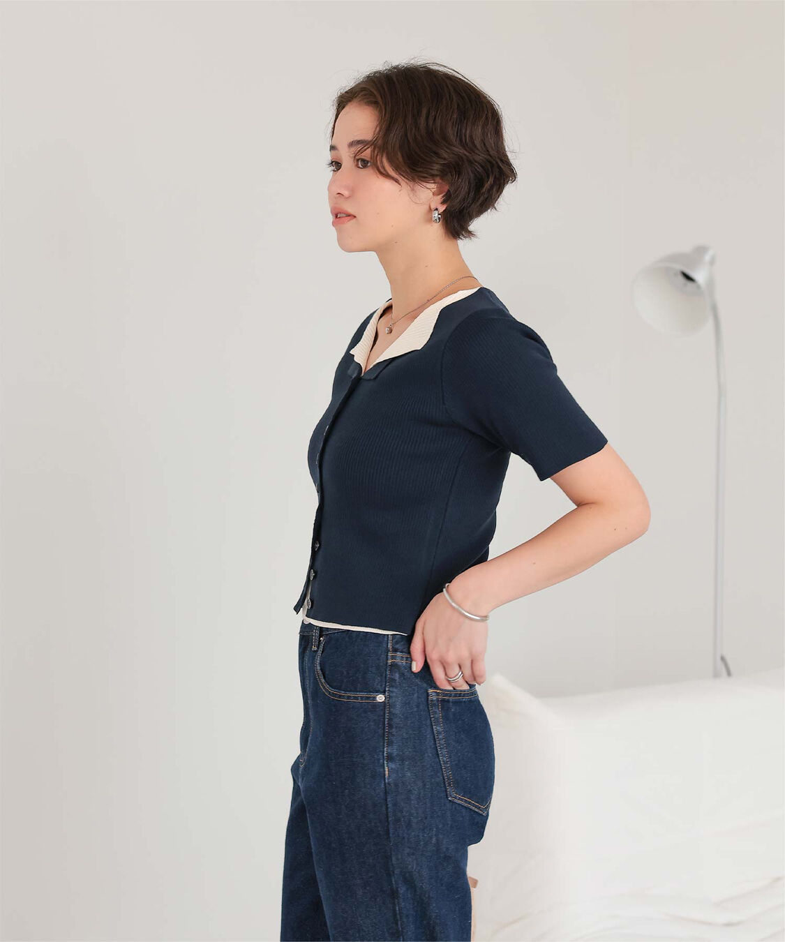 titivate「レイヤード風ハーフスリーブリブニットトップス」|ニット・セーター|