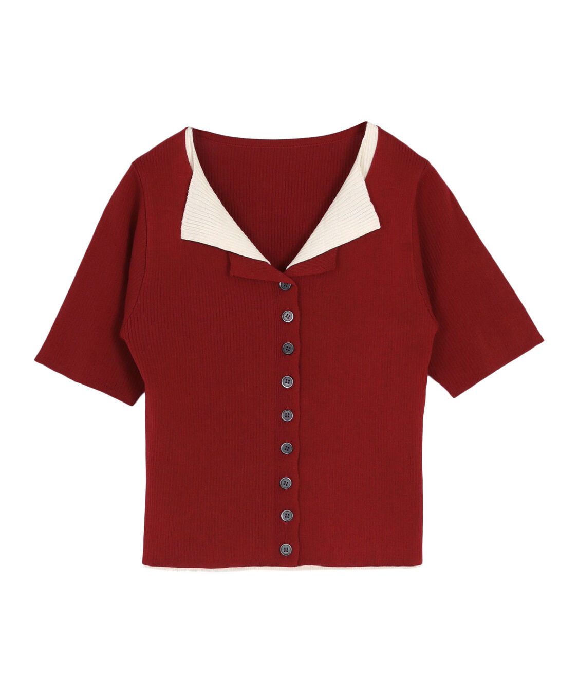 titivate「レイヤード風ハーフスリーブリブニットトップス」|ニット・セーター|