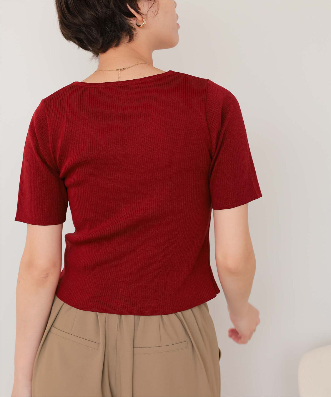 titivate「レイヤード風ハーフスリーブリブニットトップス」|ニット・セーター|