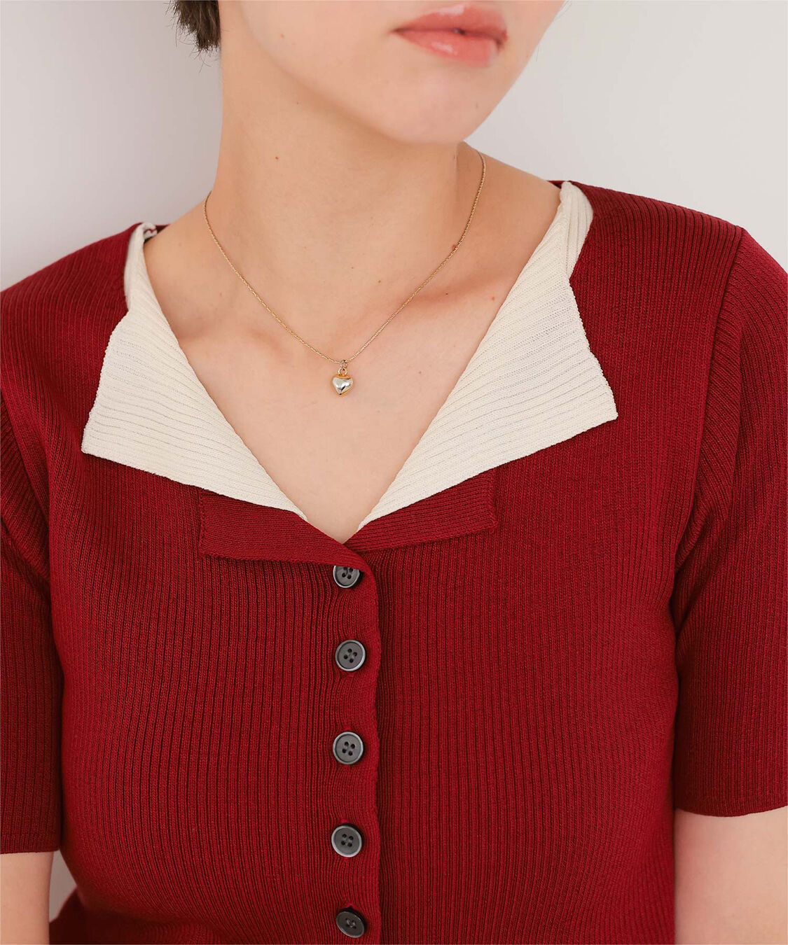 titivate「レイヤード風ハーフスリーブリブニットトップス」|ニット・セーター|