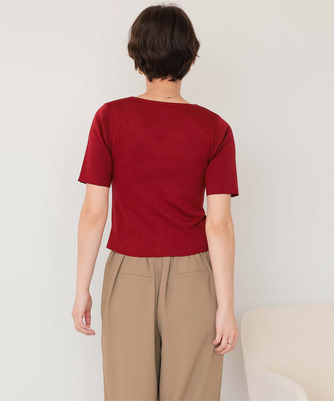 titivate「レイヤード風ハーフスリーブリブニットトップス」|ニット・セーター|