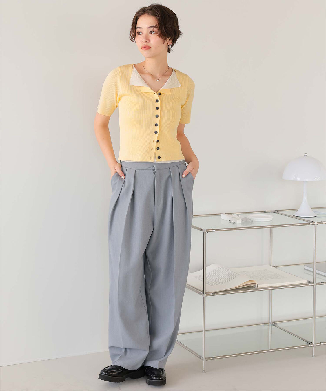 titivate「レイヤード風ハーフスリーブリブニットトップス」|ニット・セーター|