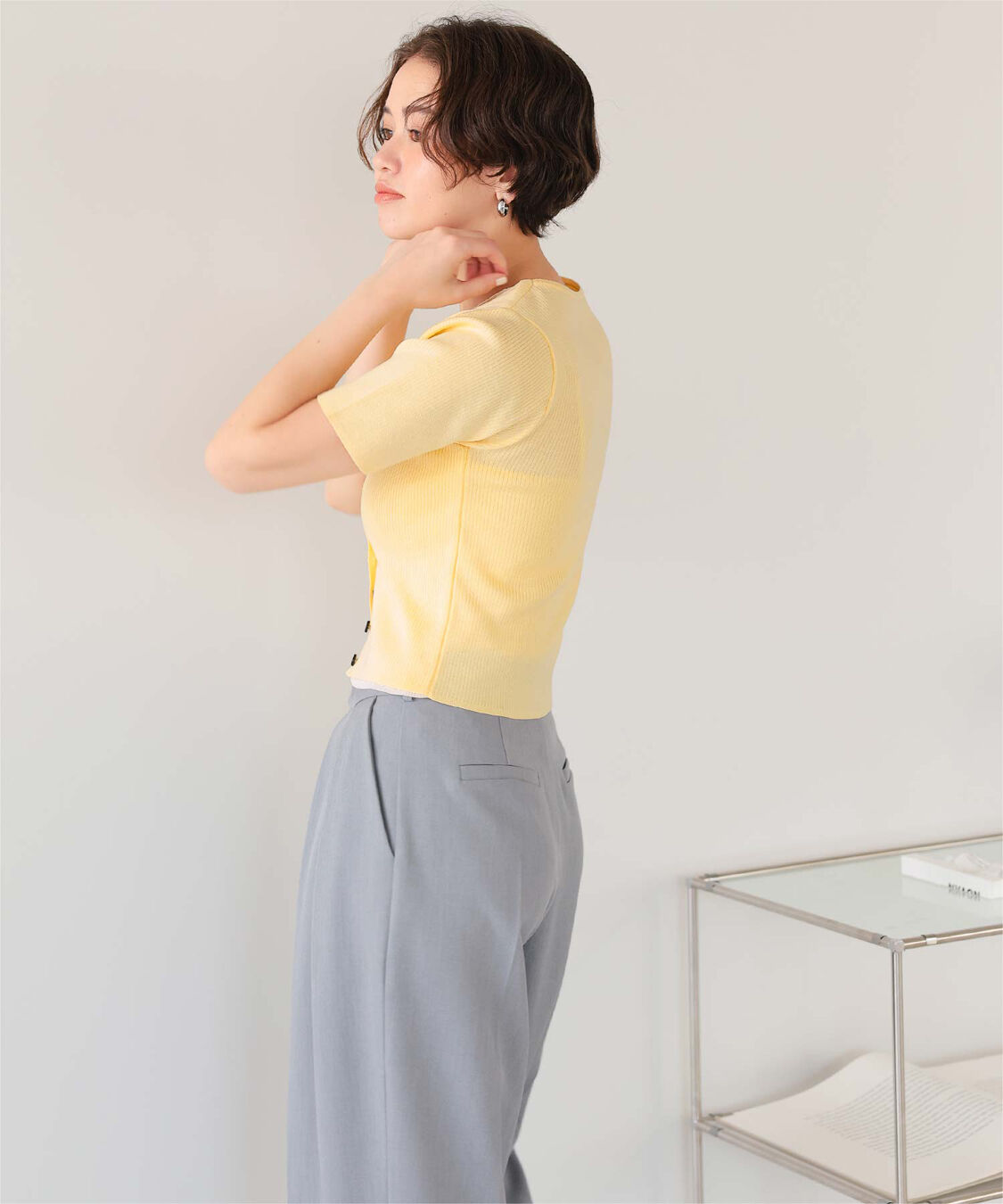 titivate「レイヤード風ハーフスリーブリブニットトップス」|ニット・セーター|