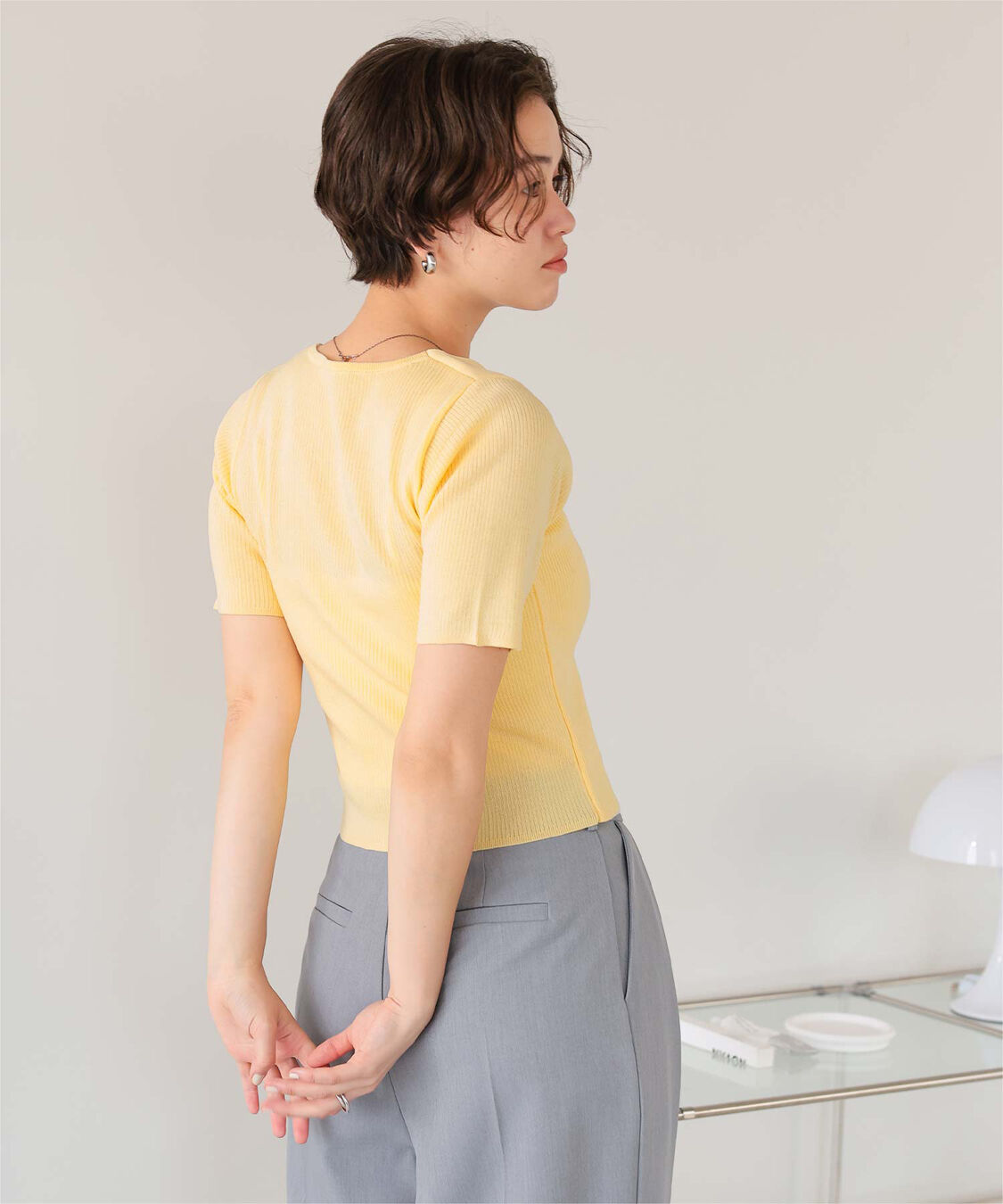 titivate「レイヤード風ハーフスリーブリブニットトップス」|ニット・セーター|