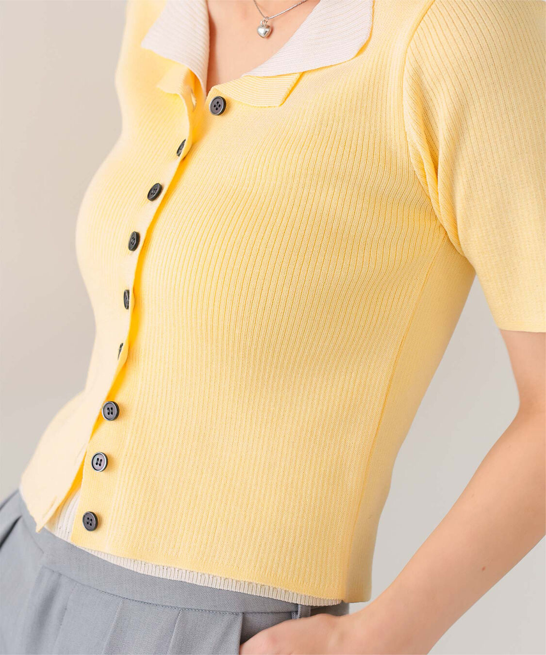 titivate「レイヤード風ハーフスリーブリブニットトップス」|ニット・セーター|