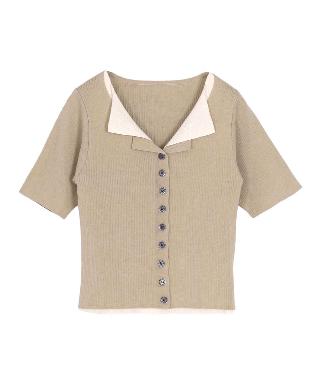 titivate「レイヤード風ハーフスリーブリブニットトップス」|ニット・セーター|