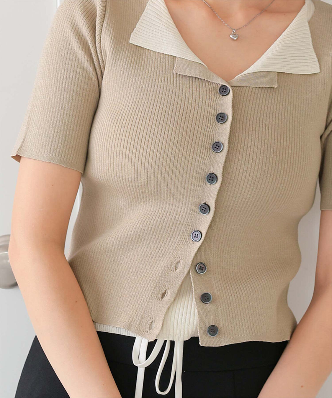 titivate「レイヤード風ハーフスリーブリブニットトップス」|ニット・セーター|