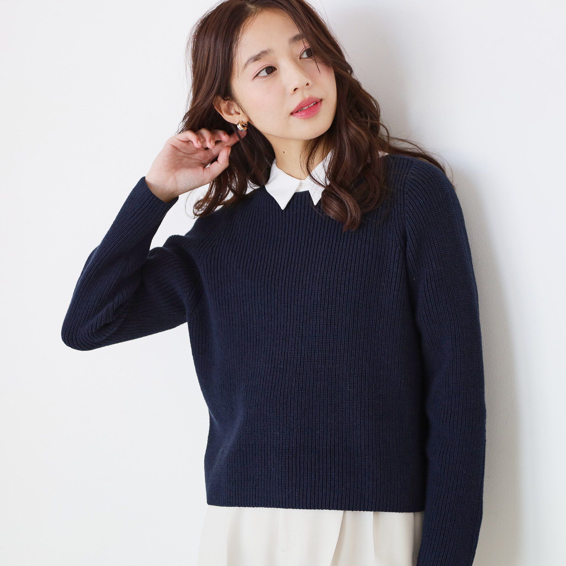 COUP DE CHANCE「【手洗い可／日本製】ミドルゲージ軽やかニットトップス」|ニット・セーター|ネイビー(094)