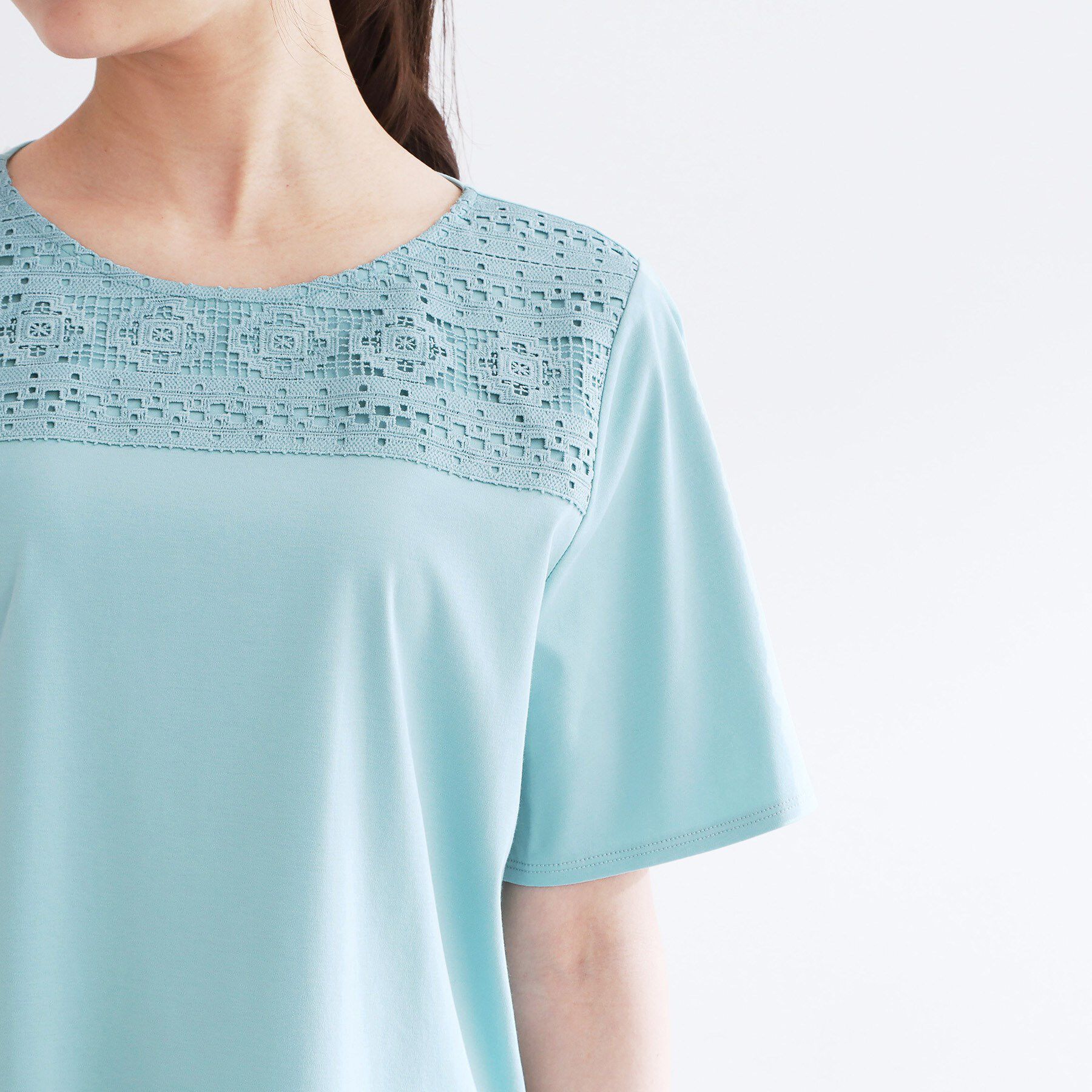 Reflect「【手洗い可】レースデザインジャージTシャツ」|Tシャツ・カットソー|