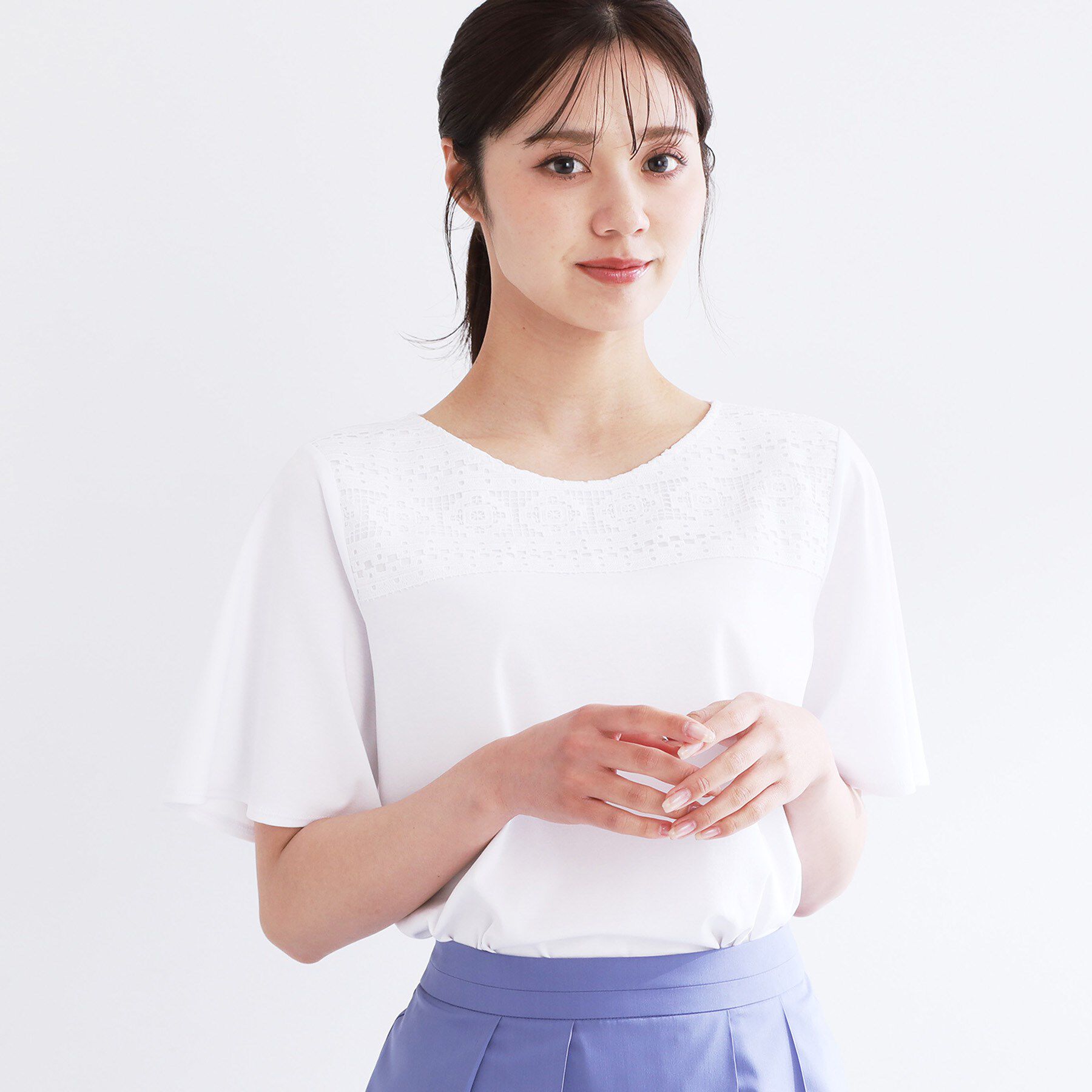 Reflect「【手洗い可】レースデザインジャージTシャツ」|Tシャツ・カットソー|