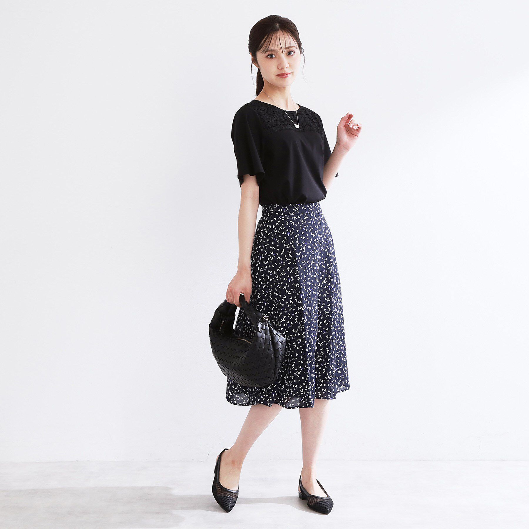 Reflect「【手洗い可】レースデザインジャージTシャツ」|Tシャツ・カットソー|