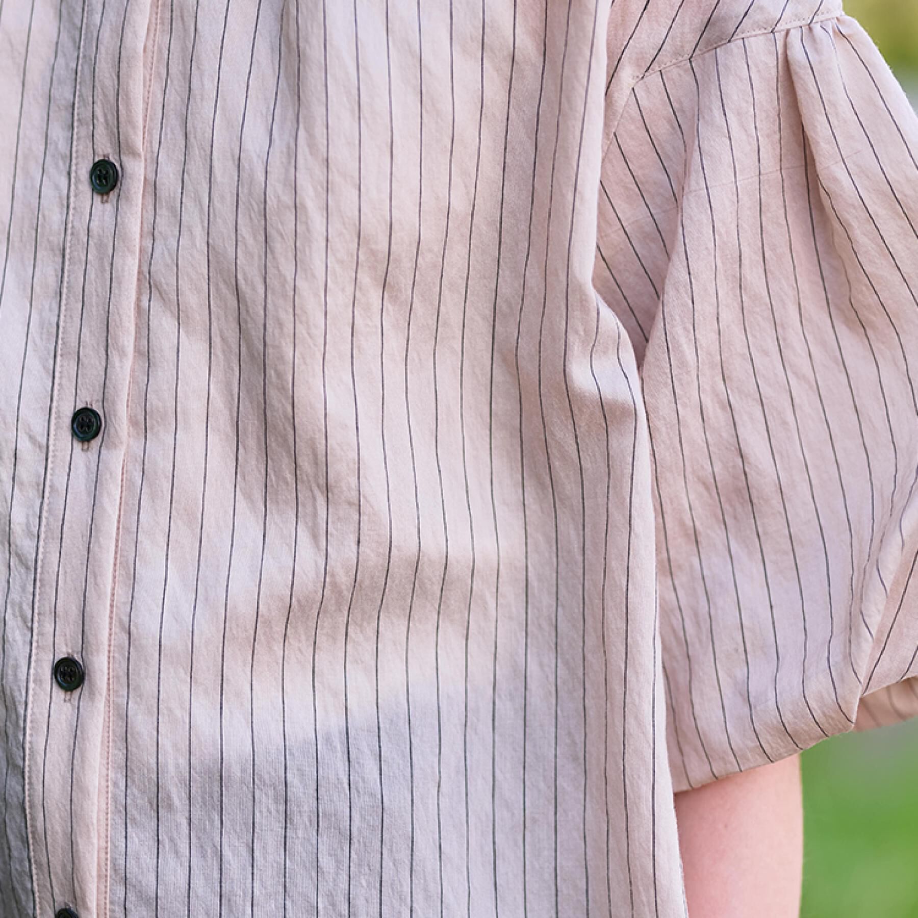 DRESSTERIOR「【洗える/前開き】ボリュームスリーブストライプブラウス」|シャツ・ブラウス|