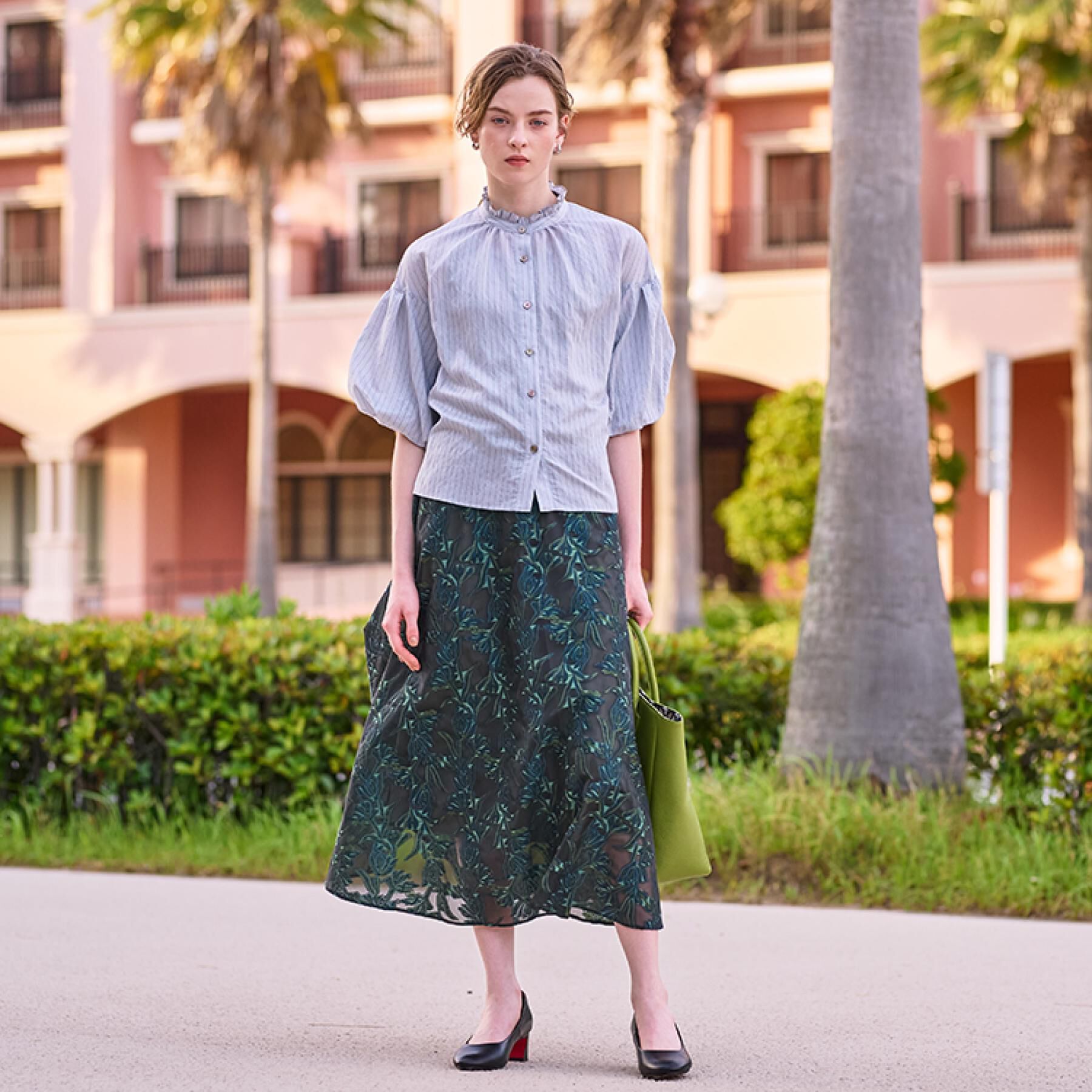 DRESSTERIOR「【洗える/前開き】ボリュームスリーブストライプブラウス」|シャツ・ブラウス|