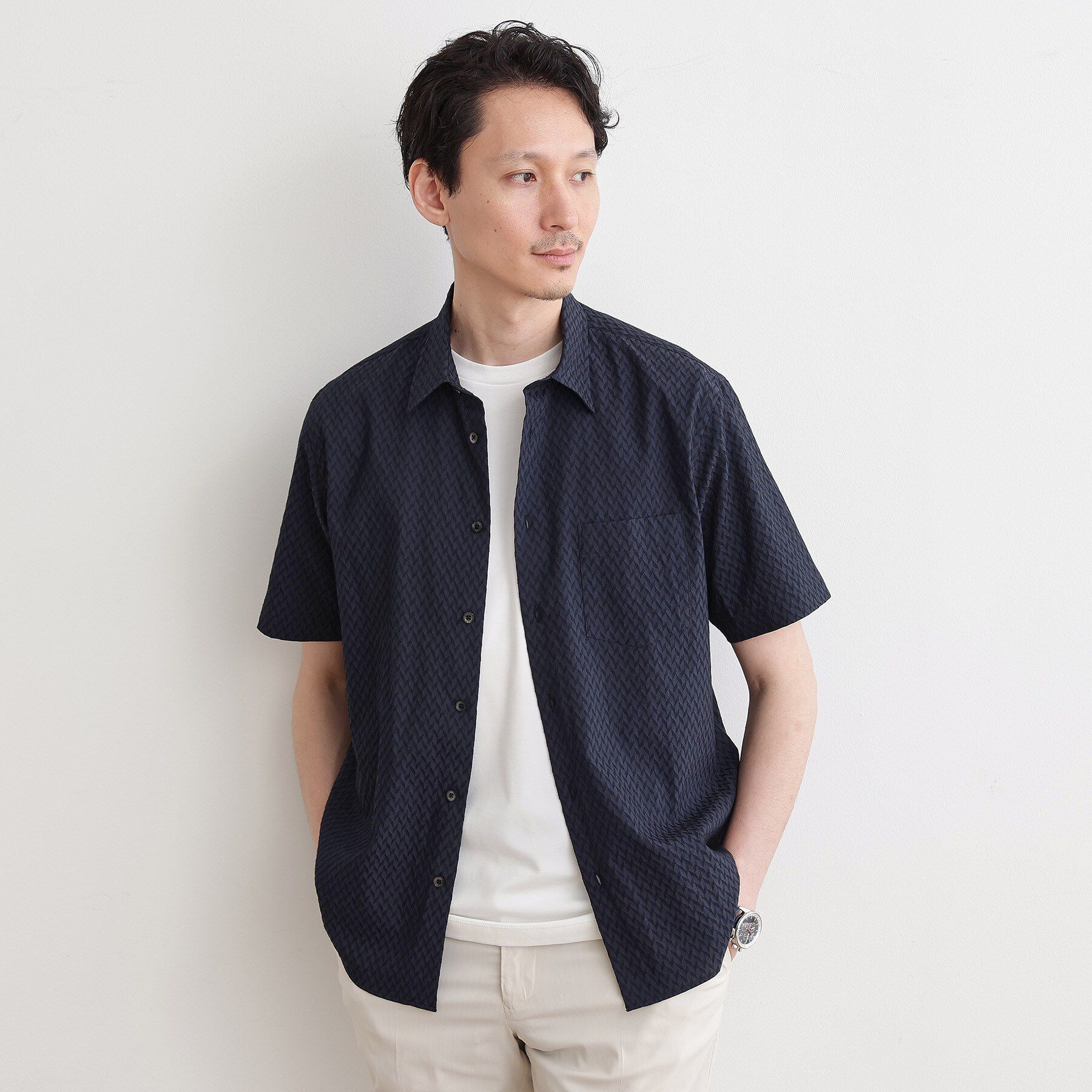 TAKEO KIKUCHI「【播州織り】ドビーストレッチシャツ」|シャツ・ブラウス|ネイビー(894)