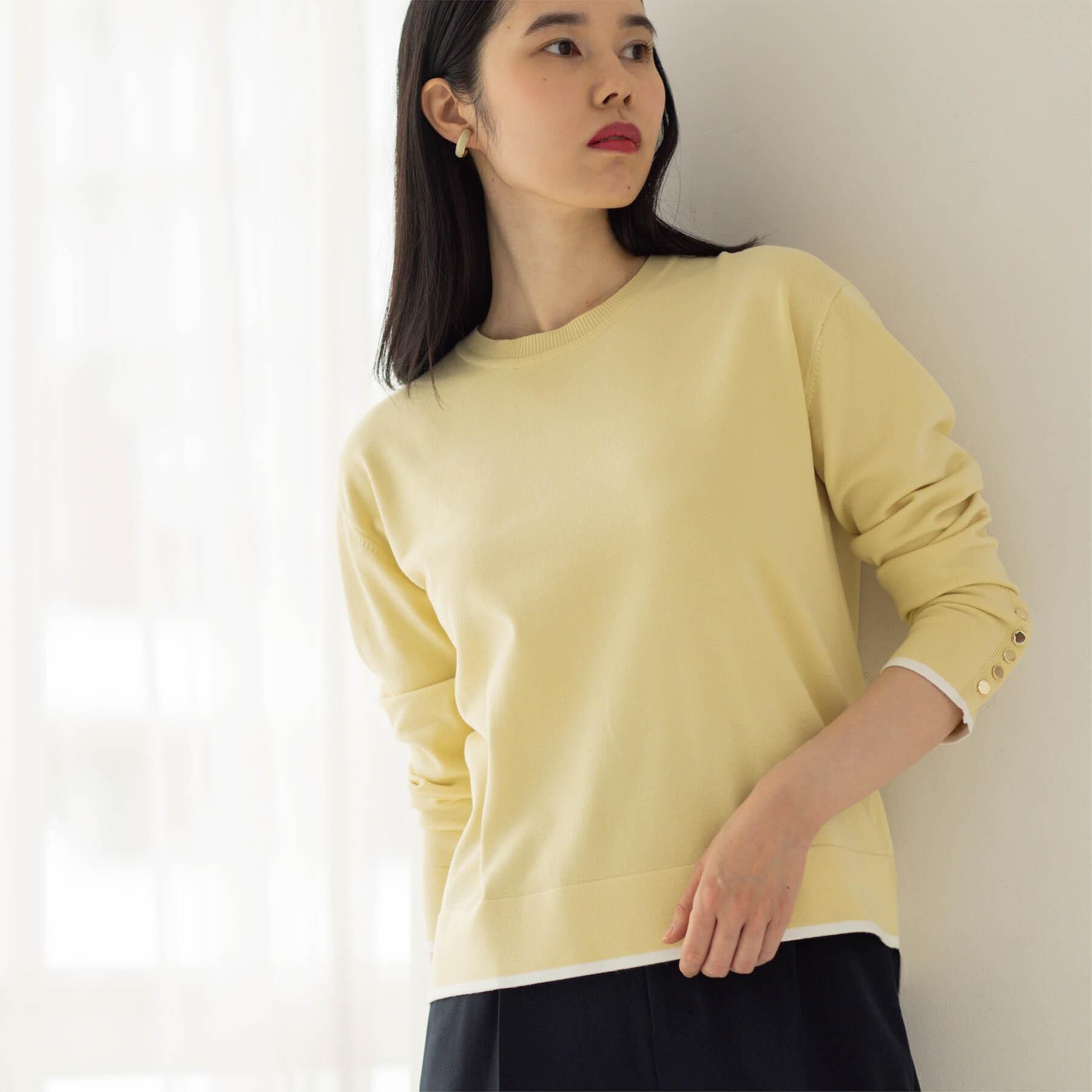 OPAQUE.CLIP「金ボタン使いリラクシーニット【洗濯機OK】」|ニット・セーター|イエロー(031)