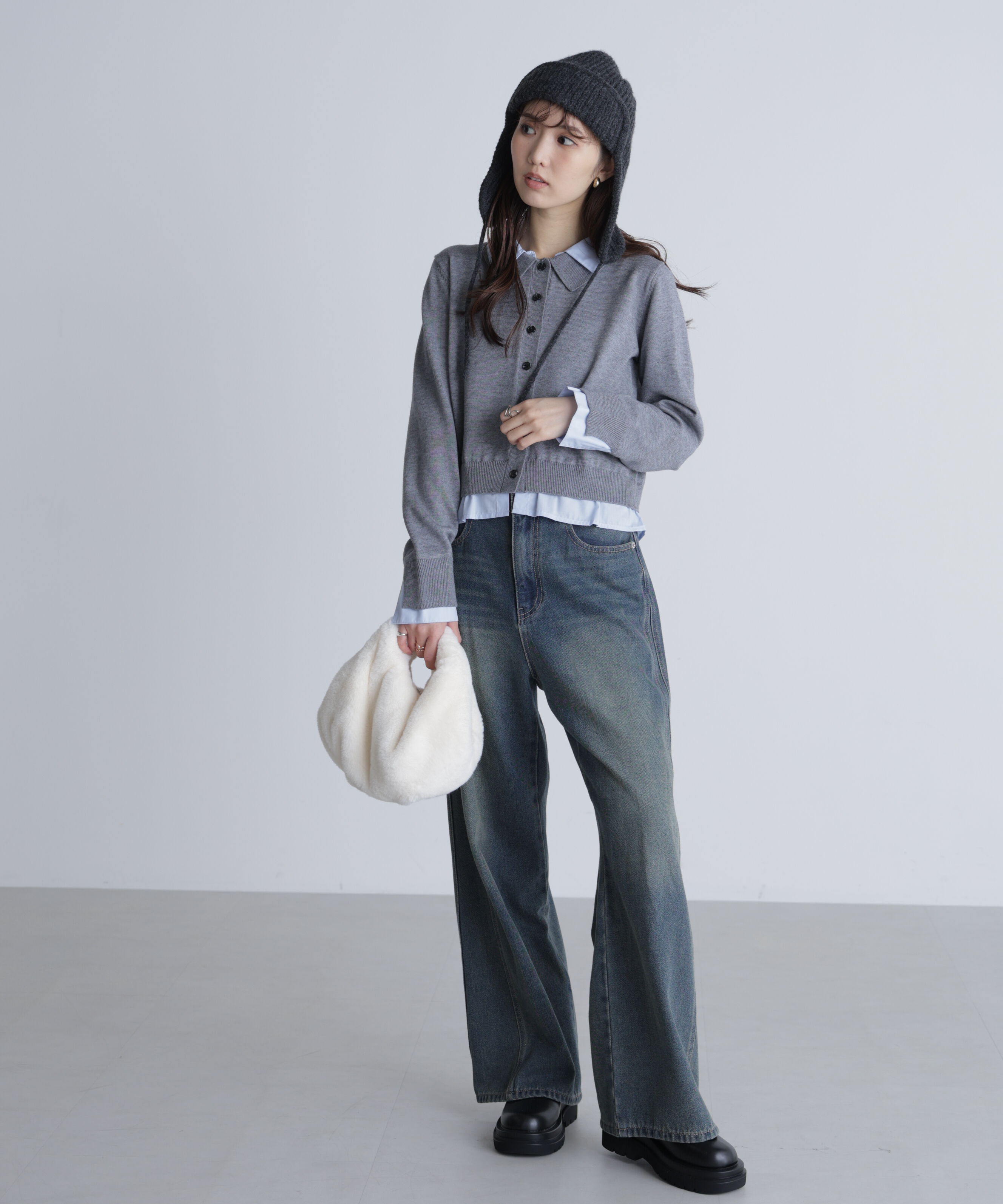  「シャツフェイクレイヤードポロカーディガン」|ニット・セーター|