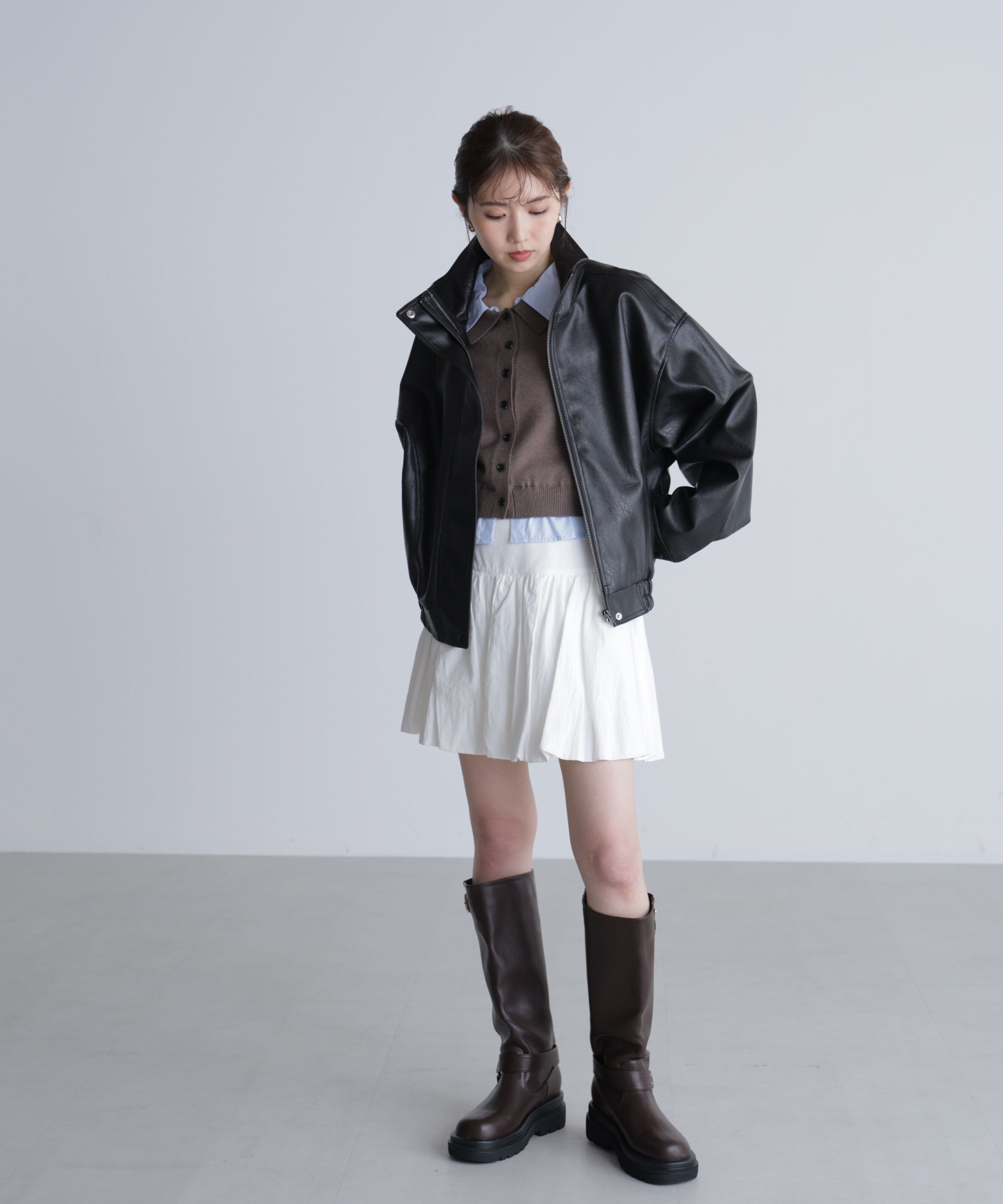  「シャツフェイクレイヤードポロカーディガン」|ニット・セーター|