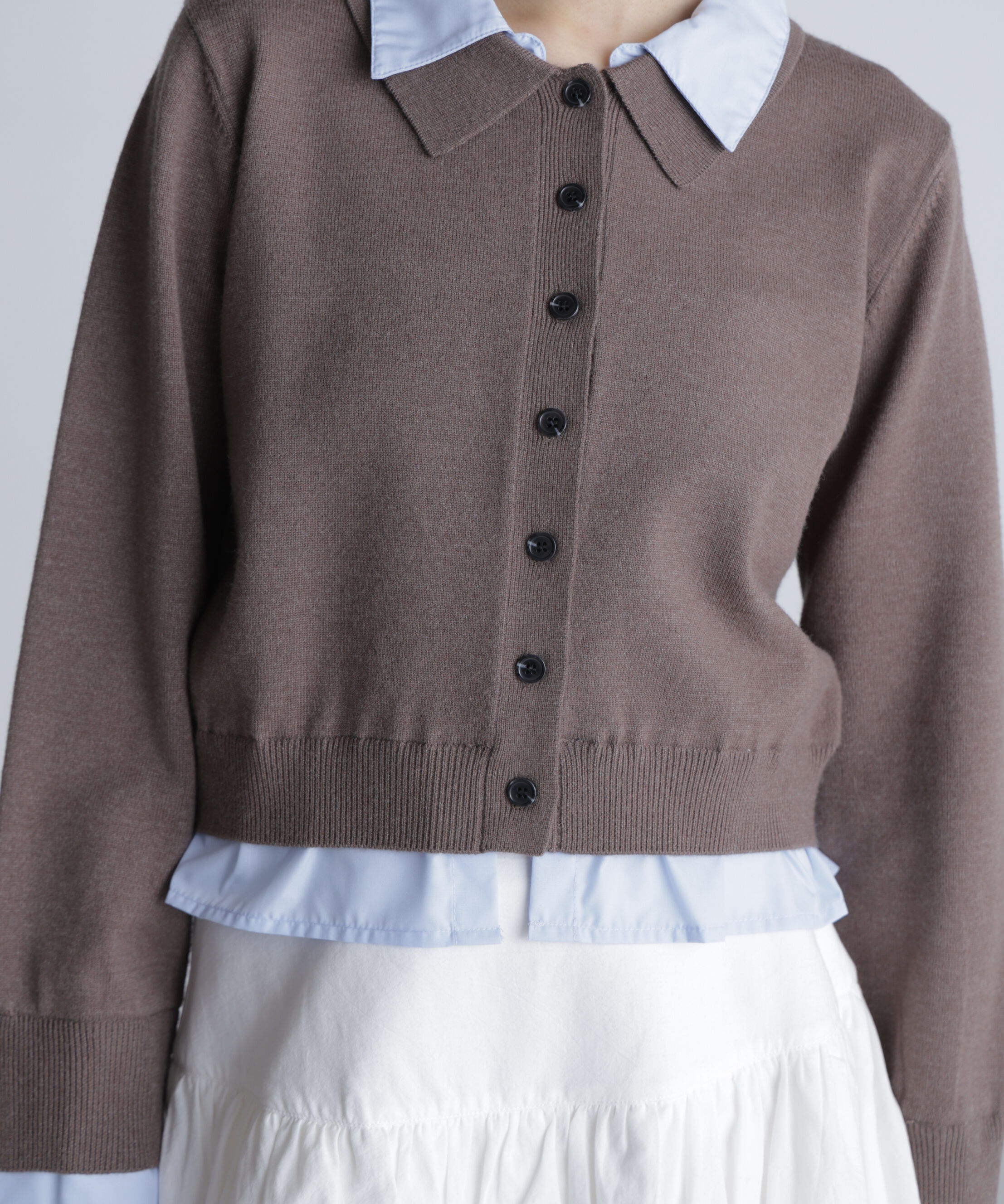  「シャツフェイクレイヤードポロカーディガン」|ニット・セーター|