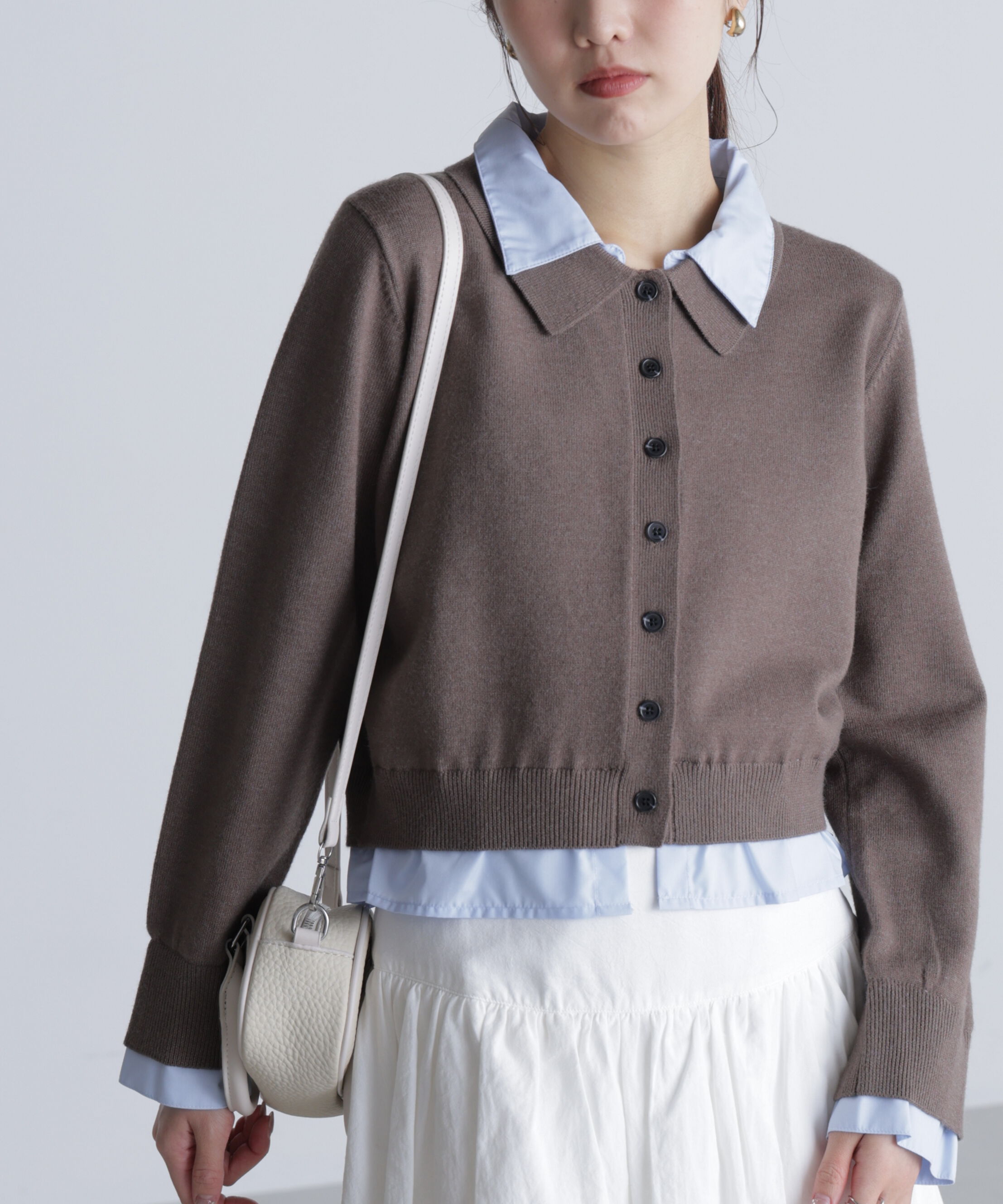  「シャツフェイクレイヤードポロカーディガン」|ニット・セーター|