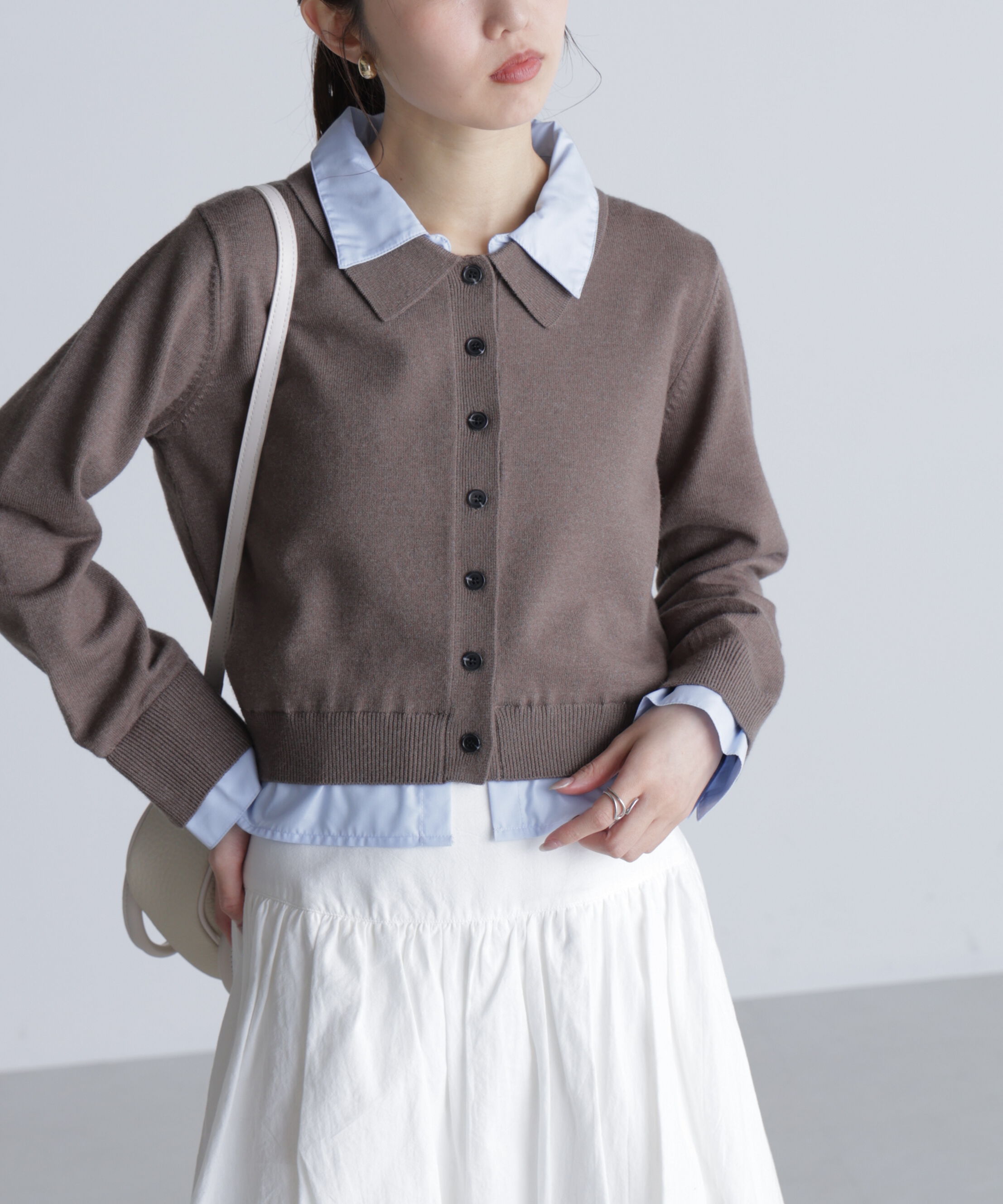  「シャツフェイクレイヤードポロカーディガン」|ニット・セーター|