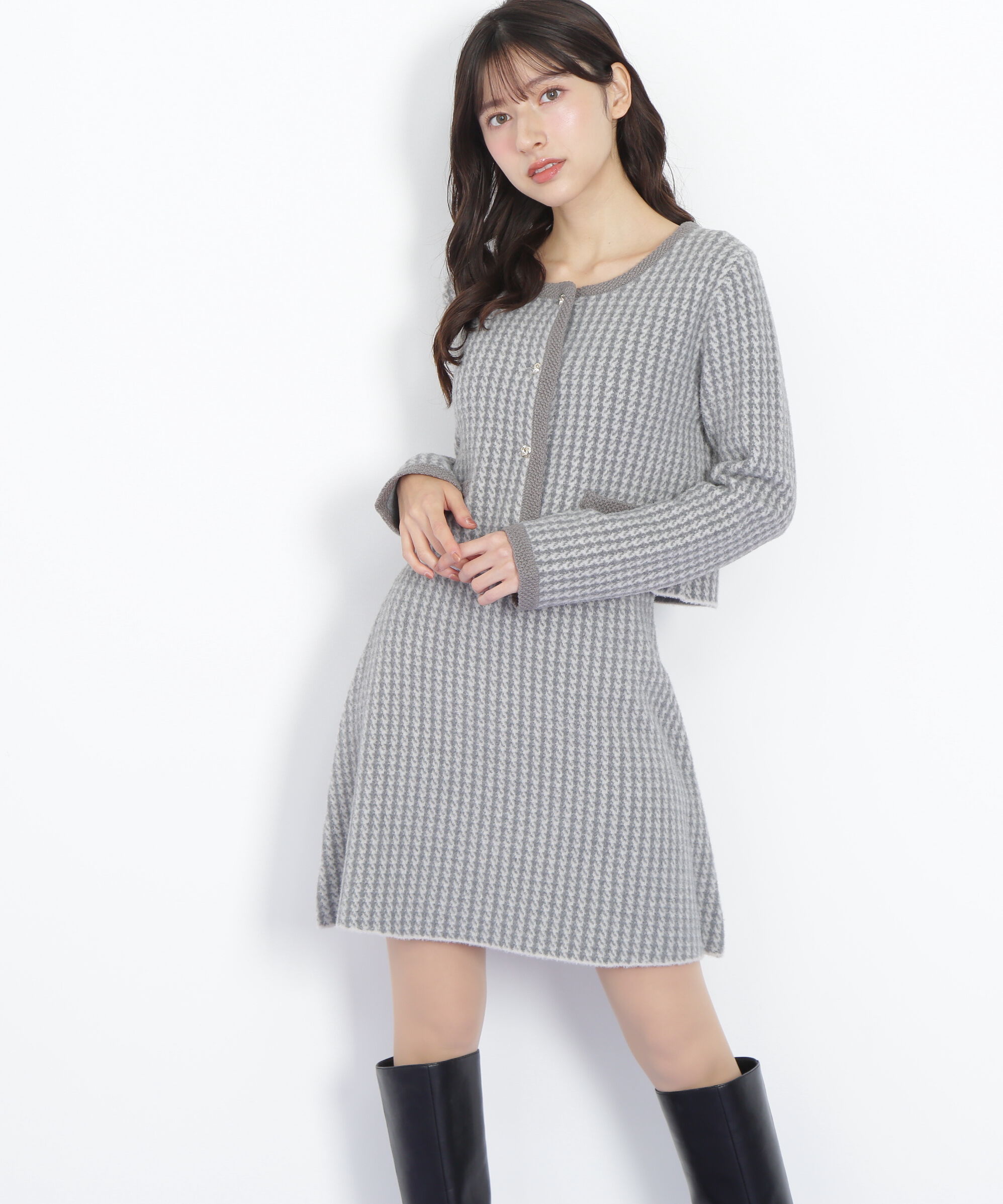  「千鳥ジャガードニットセットアップ」|ワンピース|