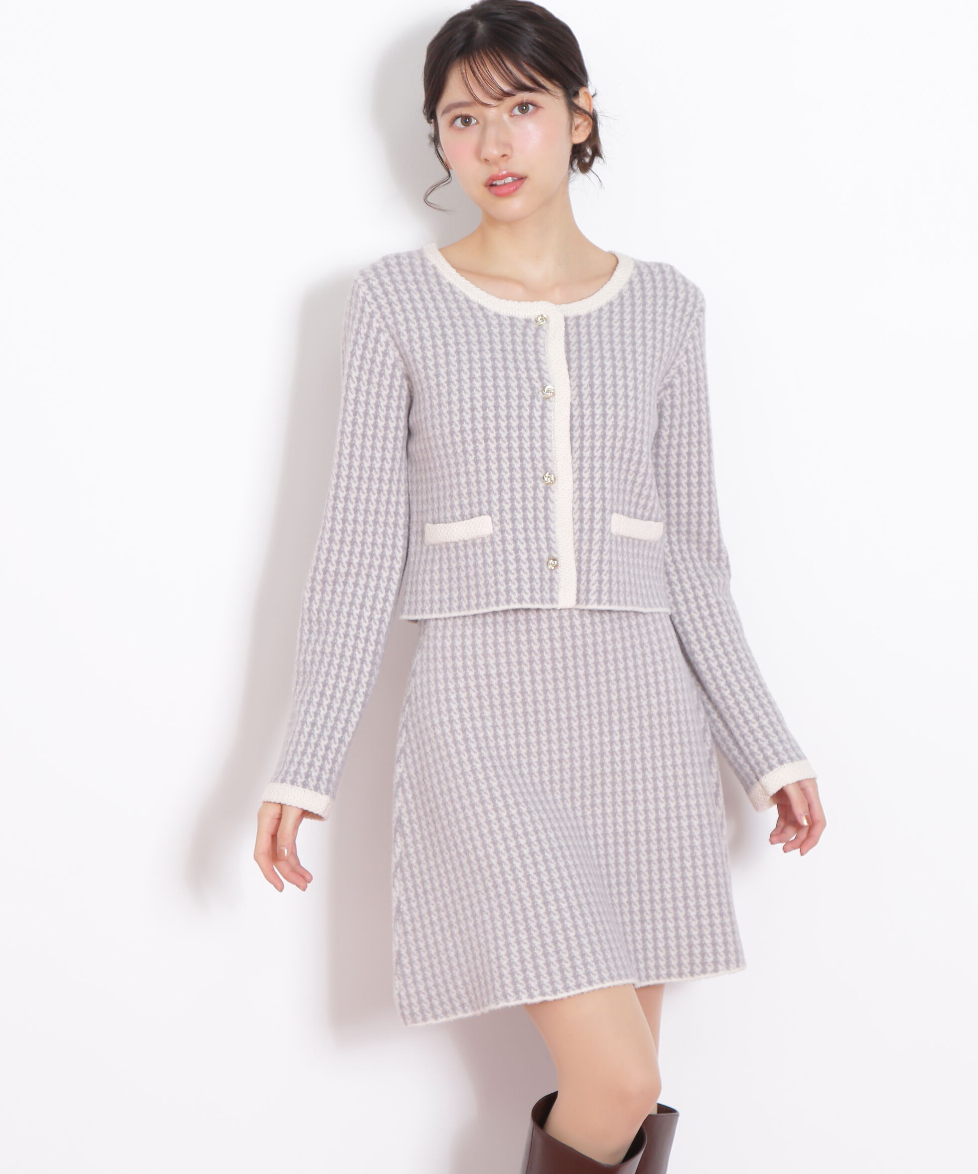  「千鳥ジャガードニットセットアップ」|ワンピース|