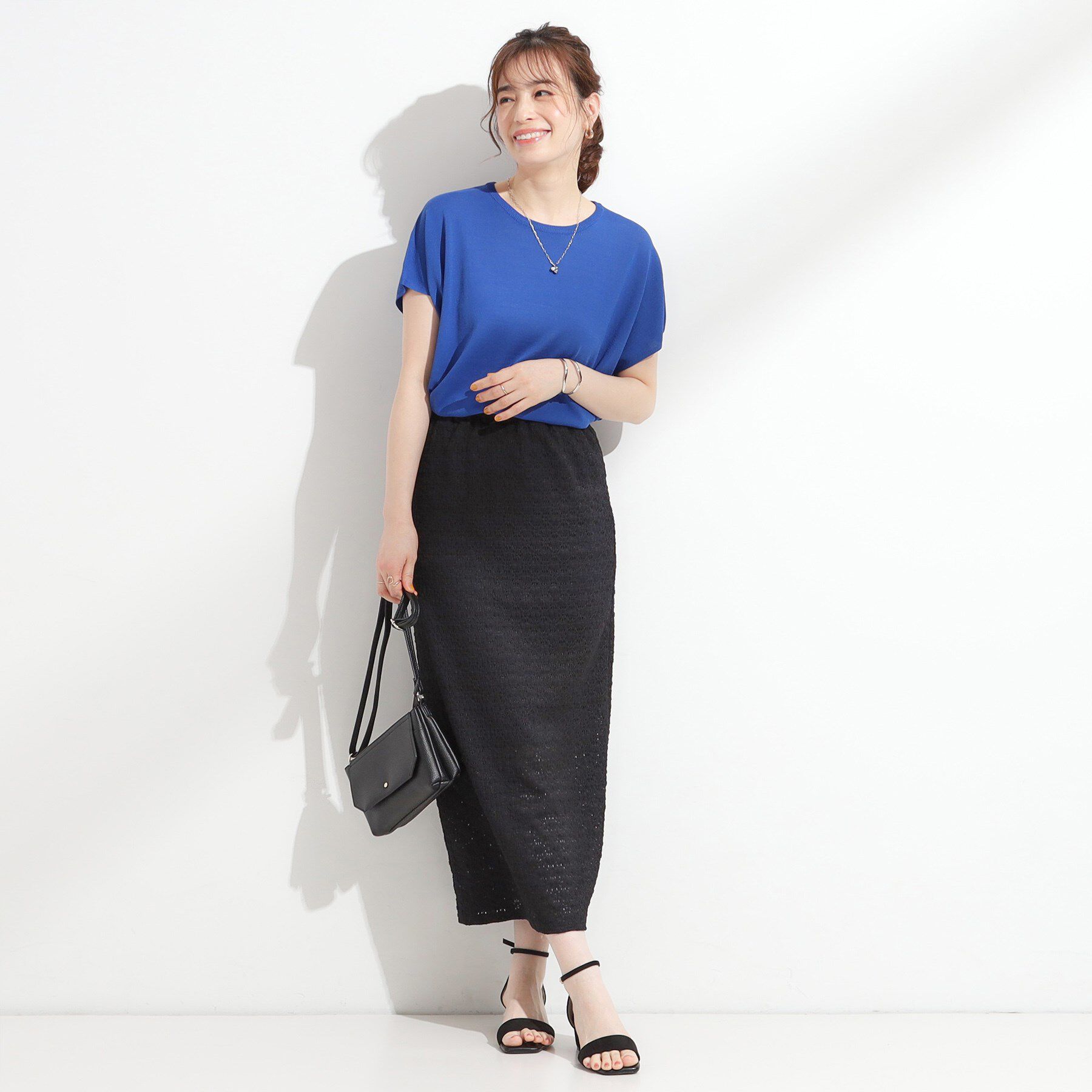 SHOO･LA･RUE「【ひんやり/S-LL】さらさらな肌触りが心地よい フレンチスリーブニット」|ニット・セーター|