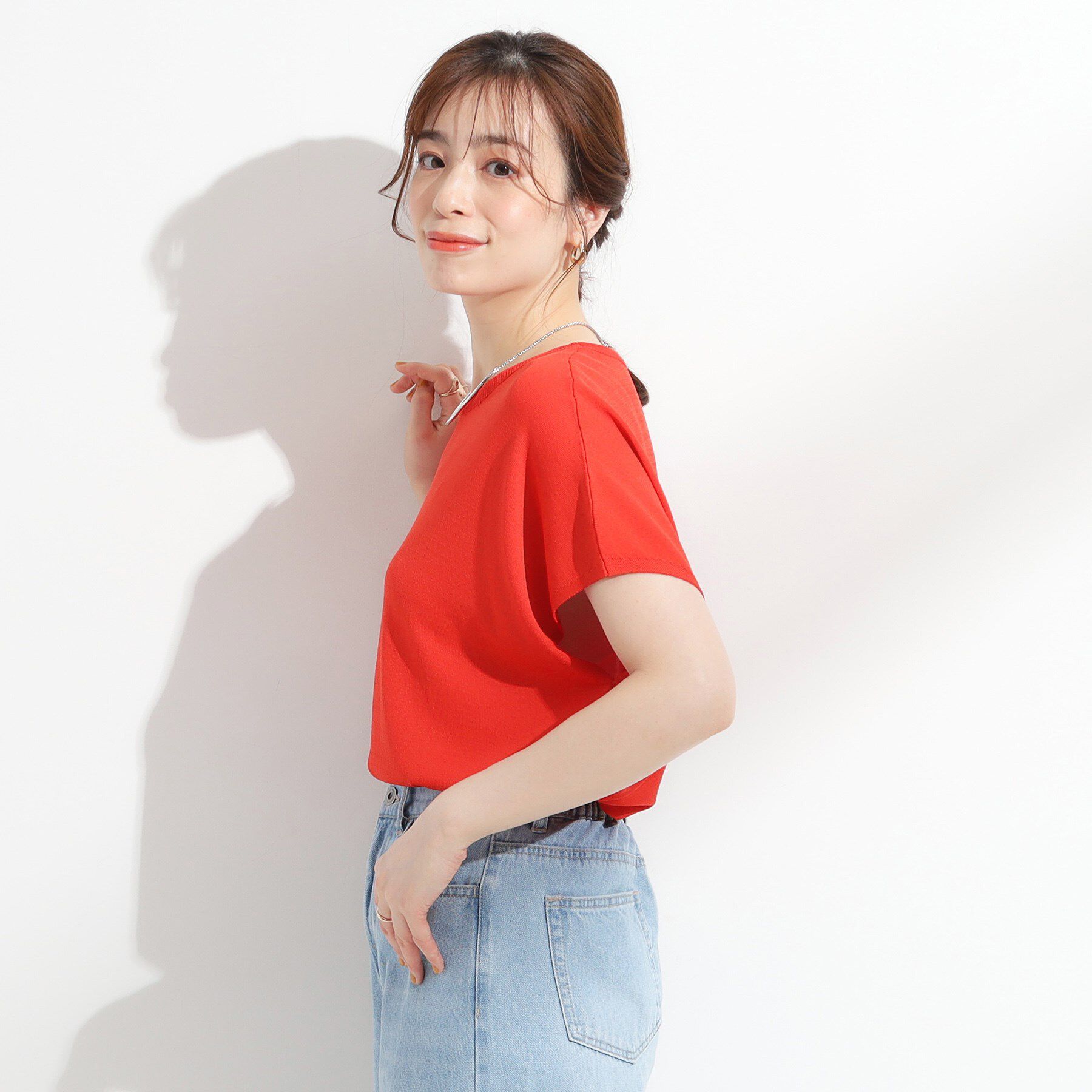 SHOO･LA･RUE「【ひんやり/S-LL】さらさらな肌触りが心地よい フレンチスリーブニット」|ニット・セーター|