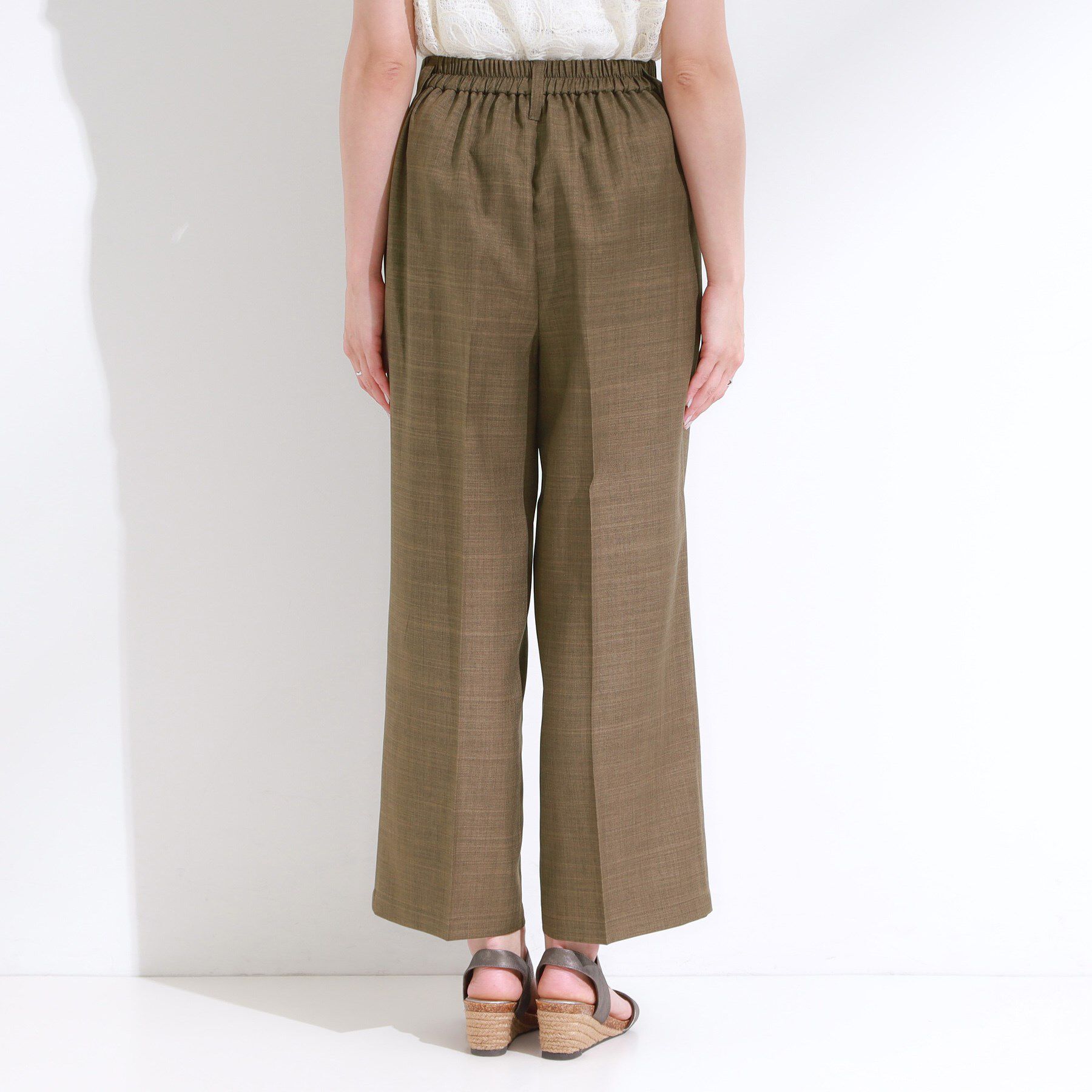 SHOO･LA･RUE「【S-LL/洗濯後しわになりにくい】ゴールドパーツできれい見え 麻調タックワイドパンツ」|その他|