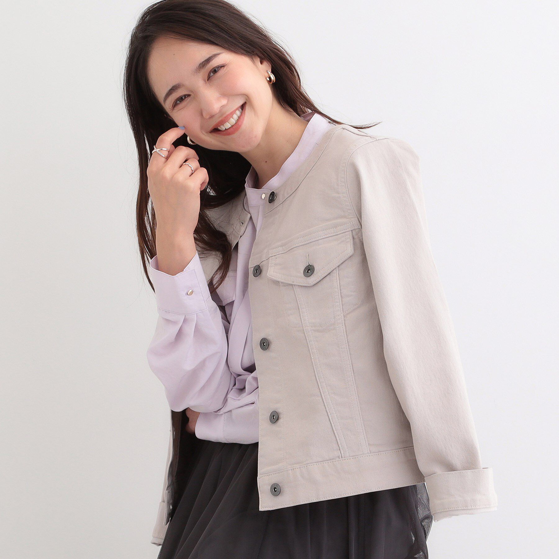 SHOO･LA･RUE「【SHOO・LA・RUE DENIM】大人のための ストレッチ コンパクトデニムジャケット」|デニムジャケット|ライトグレー(011