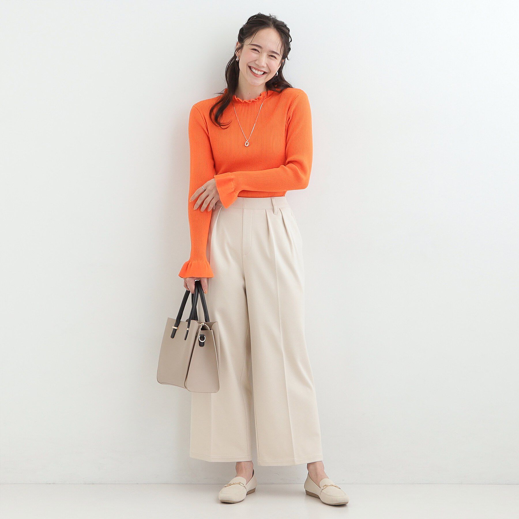 SHOO･LA･RUE「【洗濯機可/S-LL】フリルで上品 やわらかリブニット」|ニット・セーター|