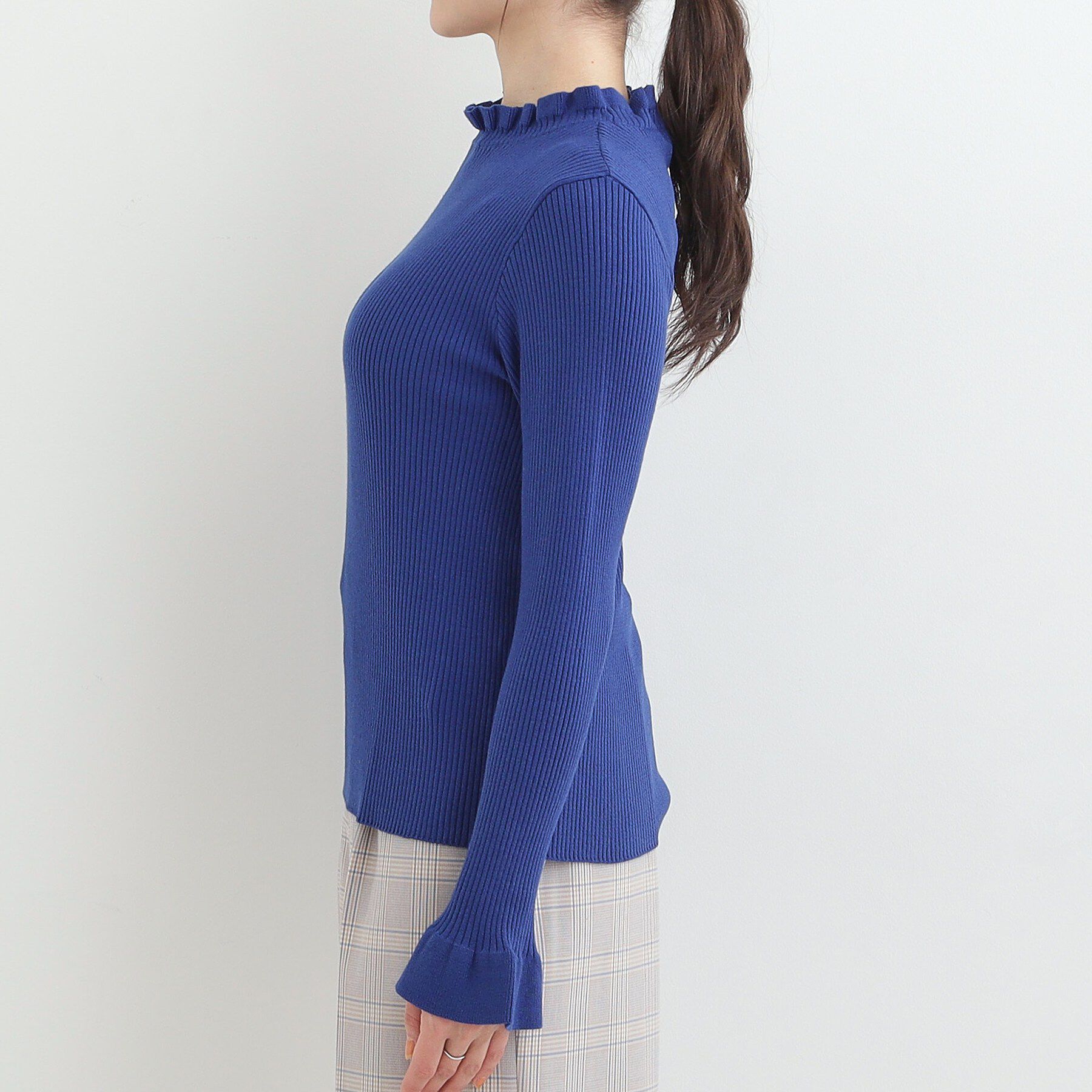 SHOO･LA･RUE「【洗濯機可/S-LL】フリルで上品 やわらかリブニット」|ニット・セーター|