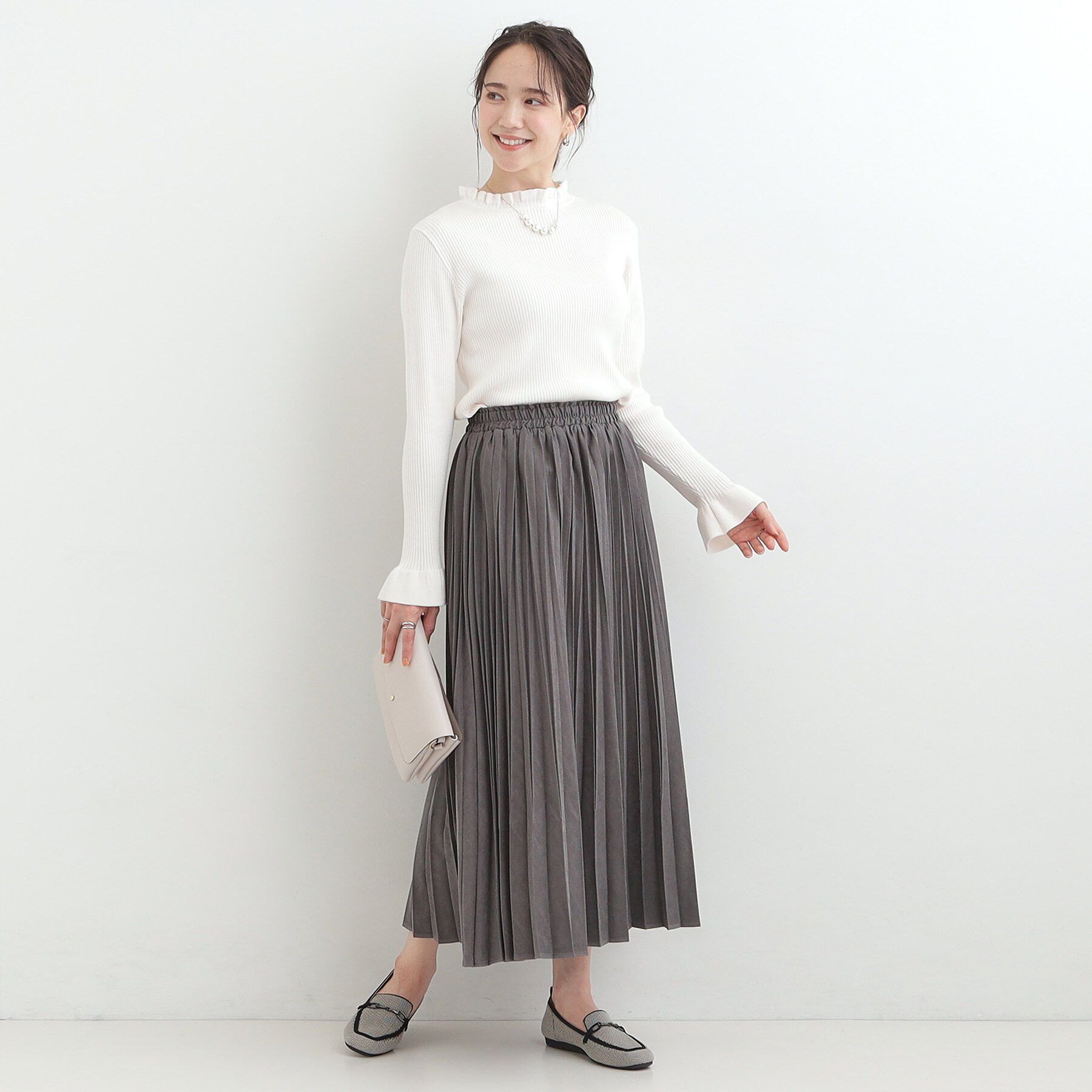 SHOO･LA･RUE「【洗濯機可/S-LL】フリルで上品 やわらかリブニット」|ニット・セーター|