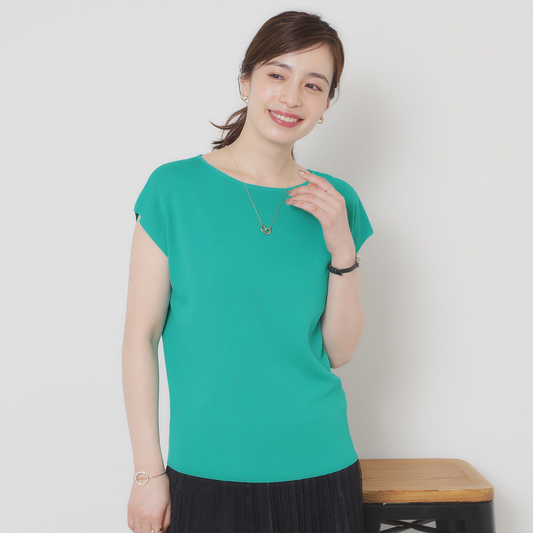 ITS&rsquo;DEMO「【接触冷感／手洗い可】フレンチスリーブニット」|ニット・セーター|グリーン(022)