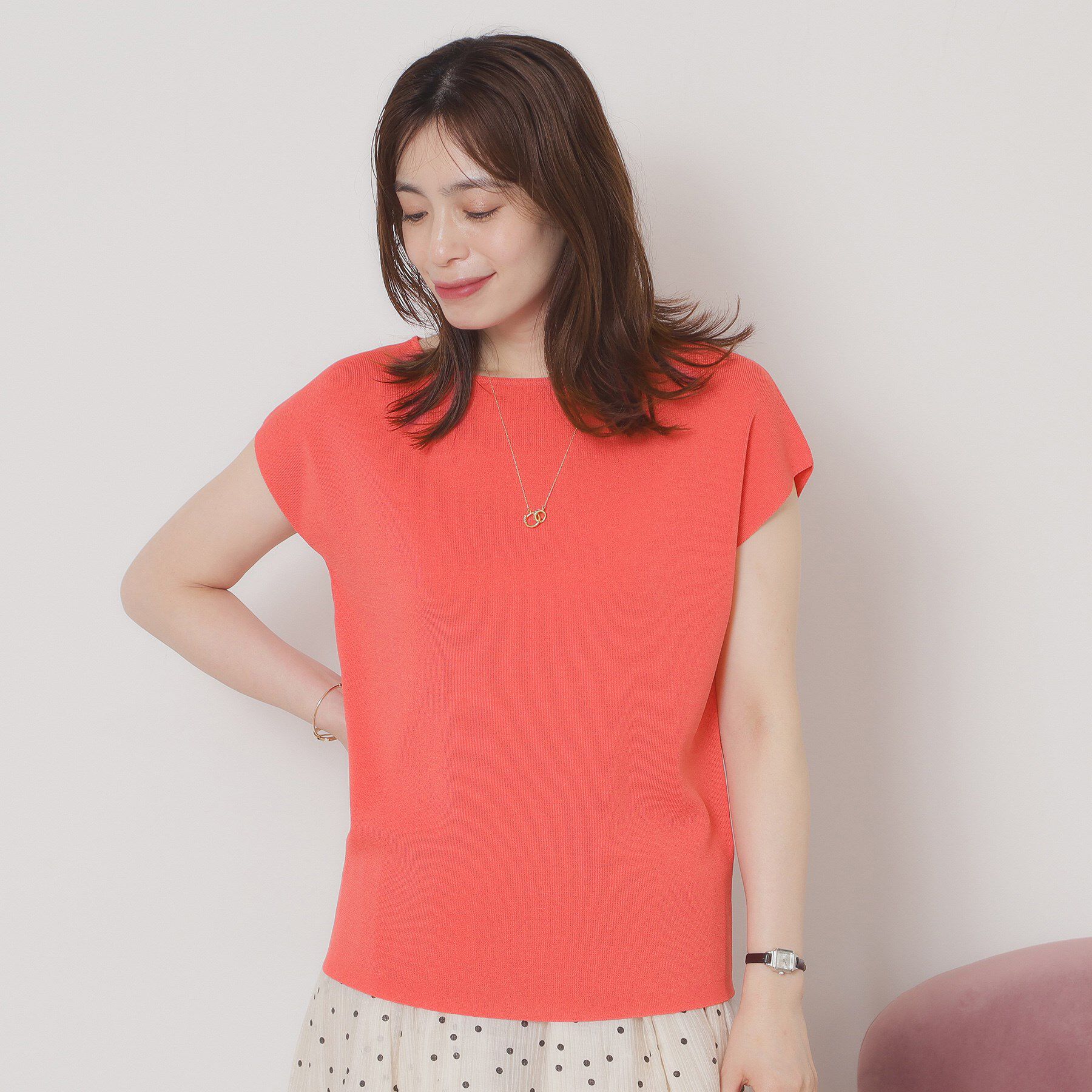 ITS&rsquo;DEMO「【接触冷感／手洗い可】フレンチスリーブニット」|ニット・セーター|ピンク(073)