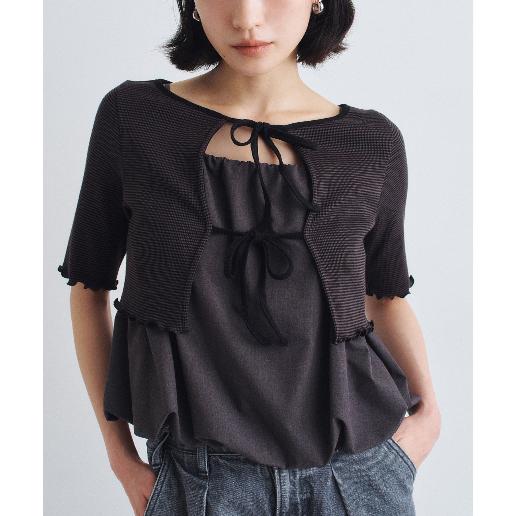 CODE A「chic border 2way ribbon cardigan」|カーディガン|ブラック(319)