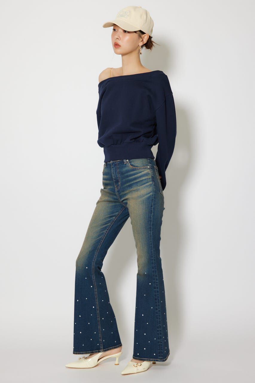 rienda「ビジュージャストウエストフレアデニムパンツ」|デニム|