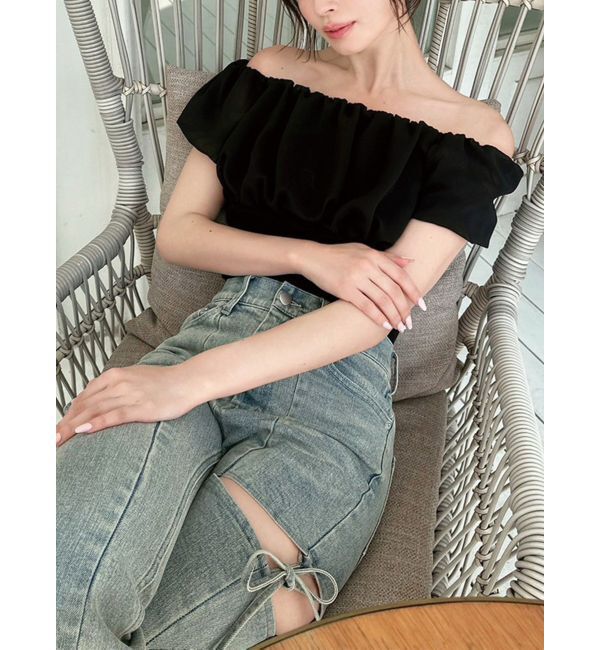 RESEXXY「シアードッキングオフショルトップス」|Tシャツ・カットソー|ブラック