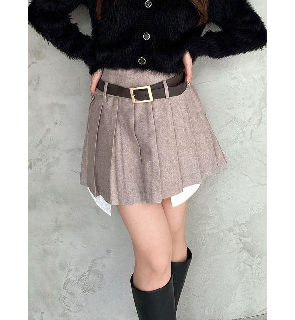 RESEXXY「ローウエストベルトプリーツミニスカート」|スカート|ベージュ